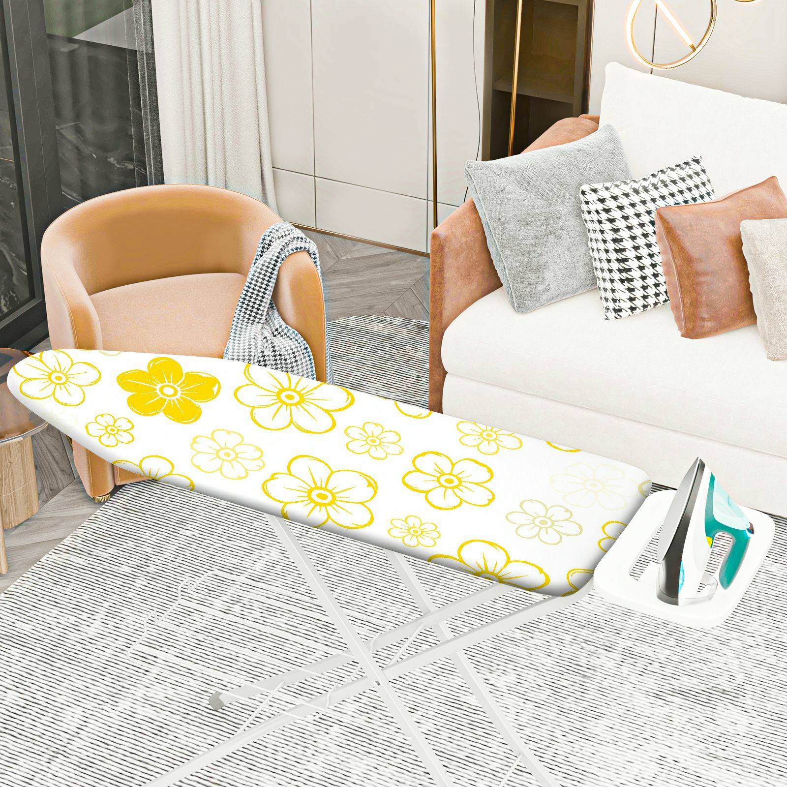 1-Piece Yellow Floral Pattern Decorative  Ironing Board Cover, Universal Size, Without Board