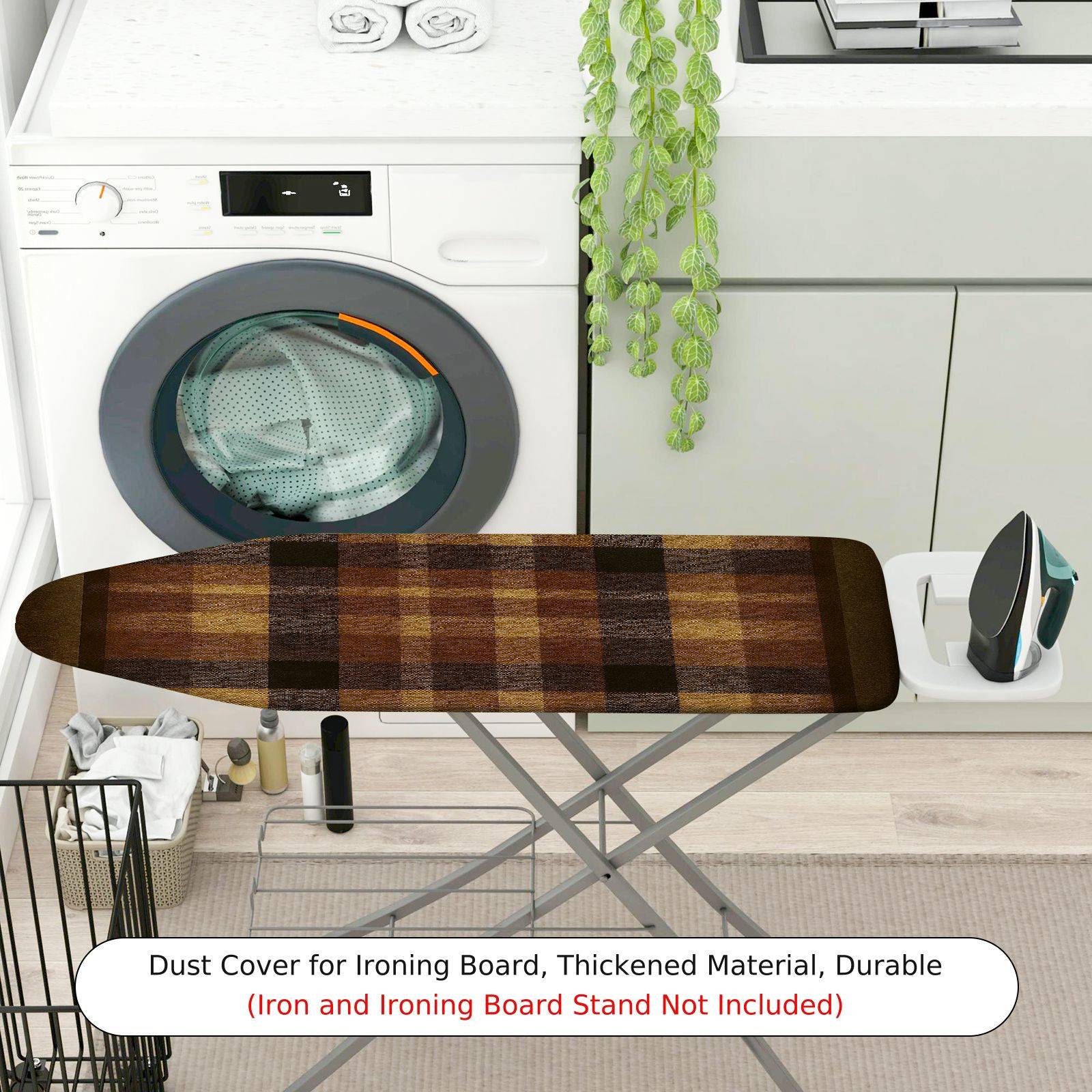 1-Piece Plaid Checkered Brown  Ironing Board Cover, Universal Size, Without Board
