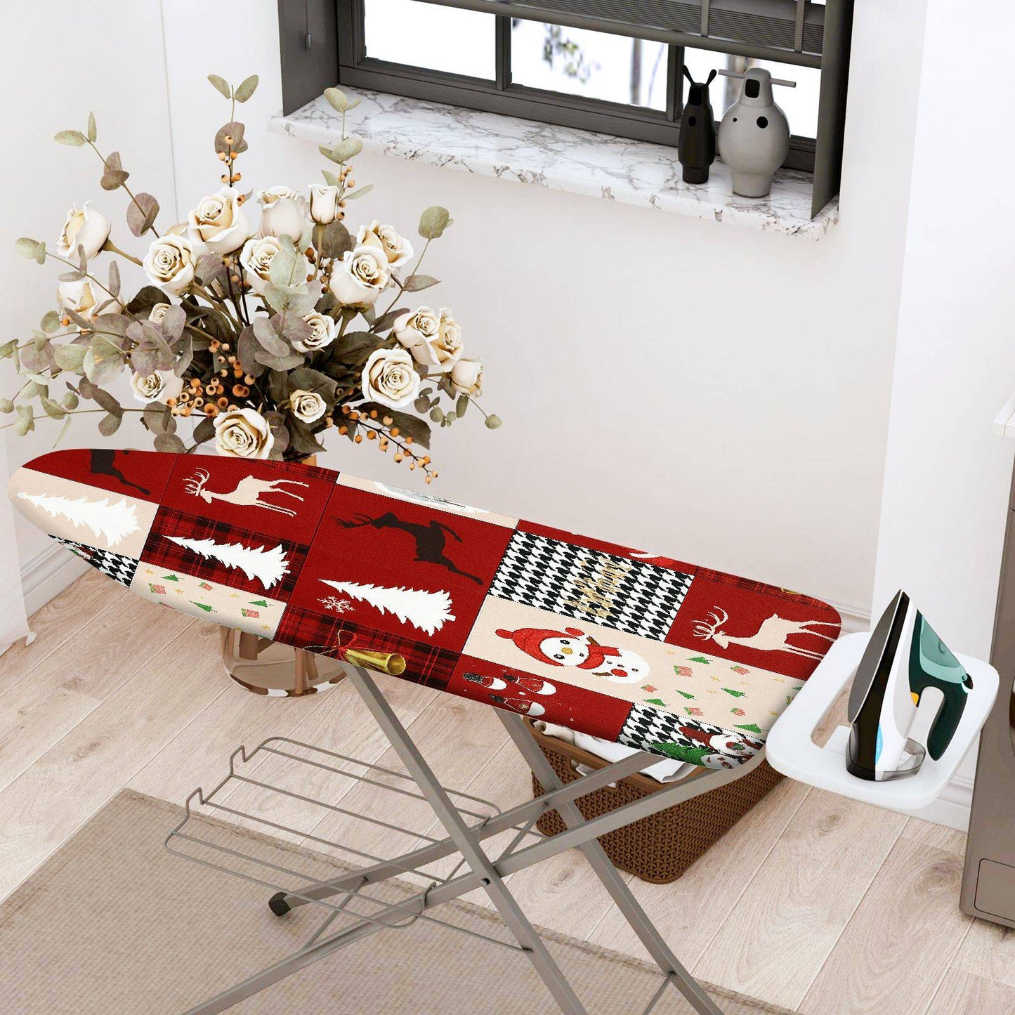 1-Piece Christmas Reindeer Snowman  Ironing Board Cover, Universal Size, Without Board