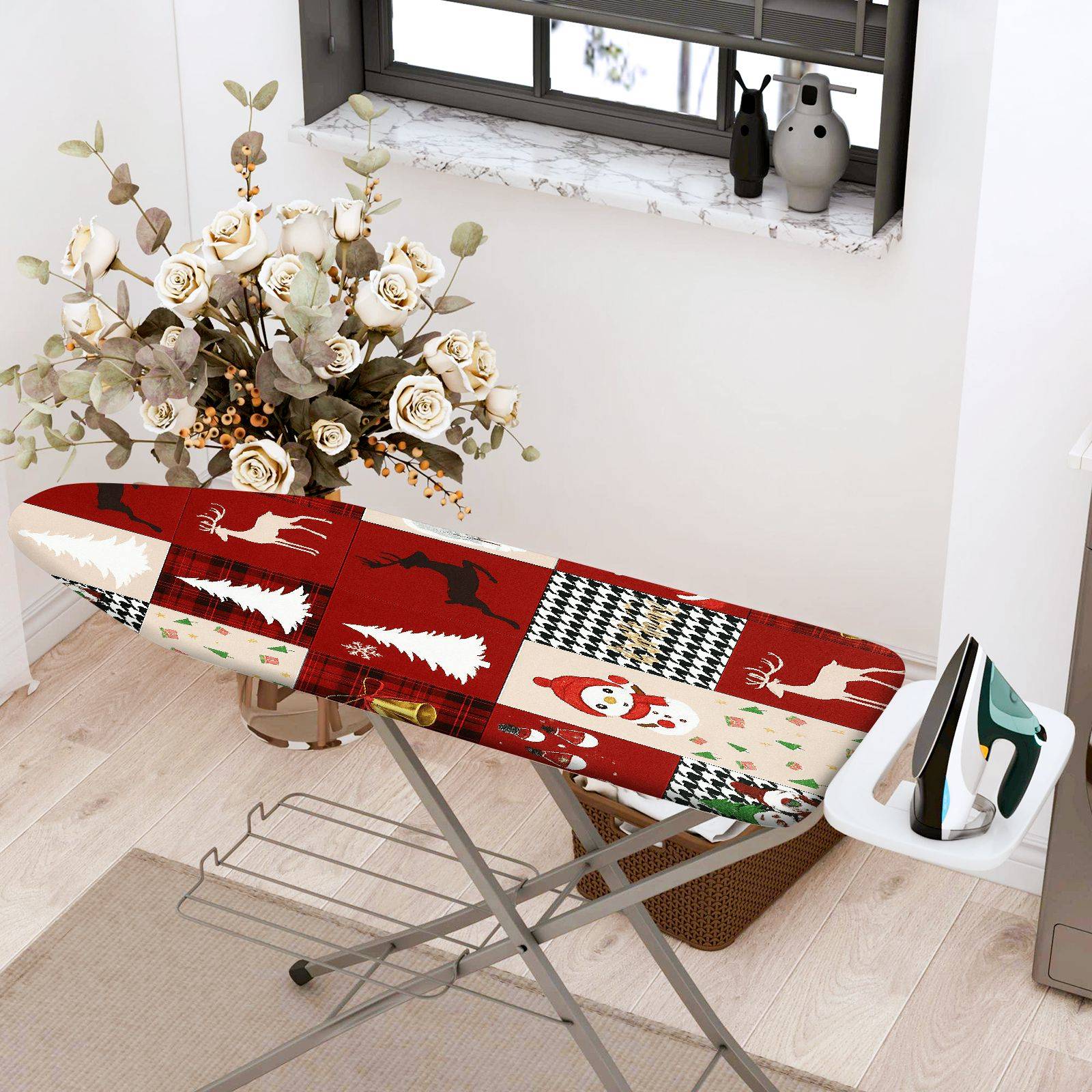 1-Piece Christmas Reindeer Snowman  Ironing Board Cover, Universal Size, Without Board