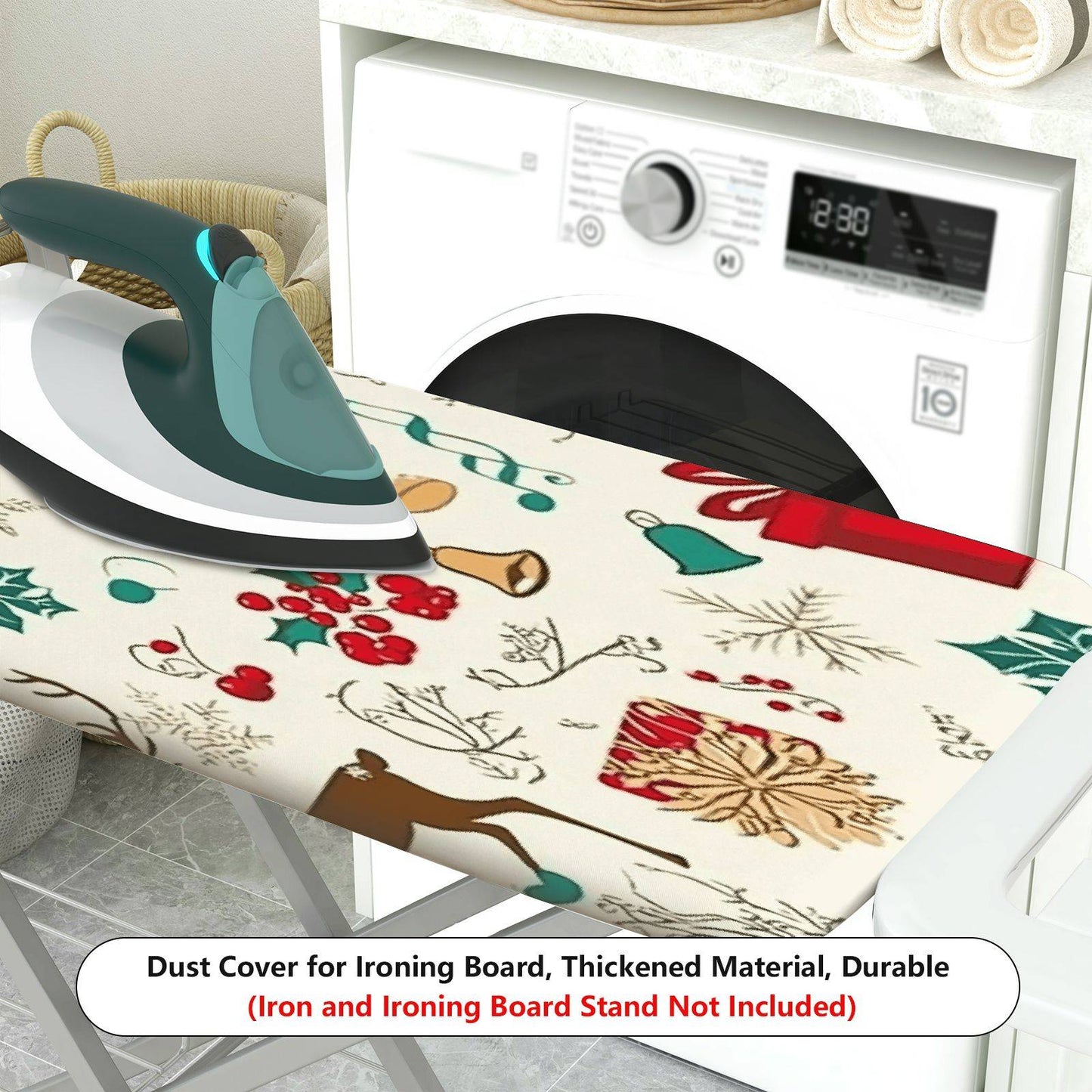 1-Piece Christmas Deer Bell  Ironing Board Cover, Universal Size, Without Board