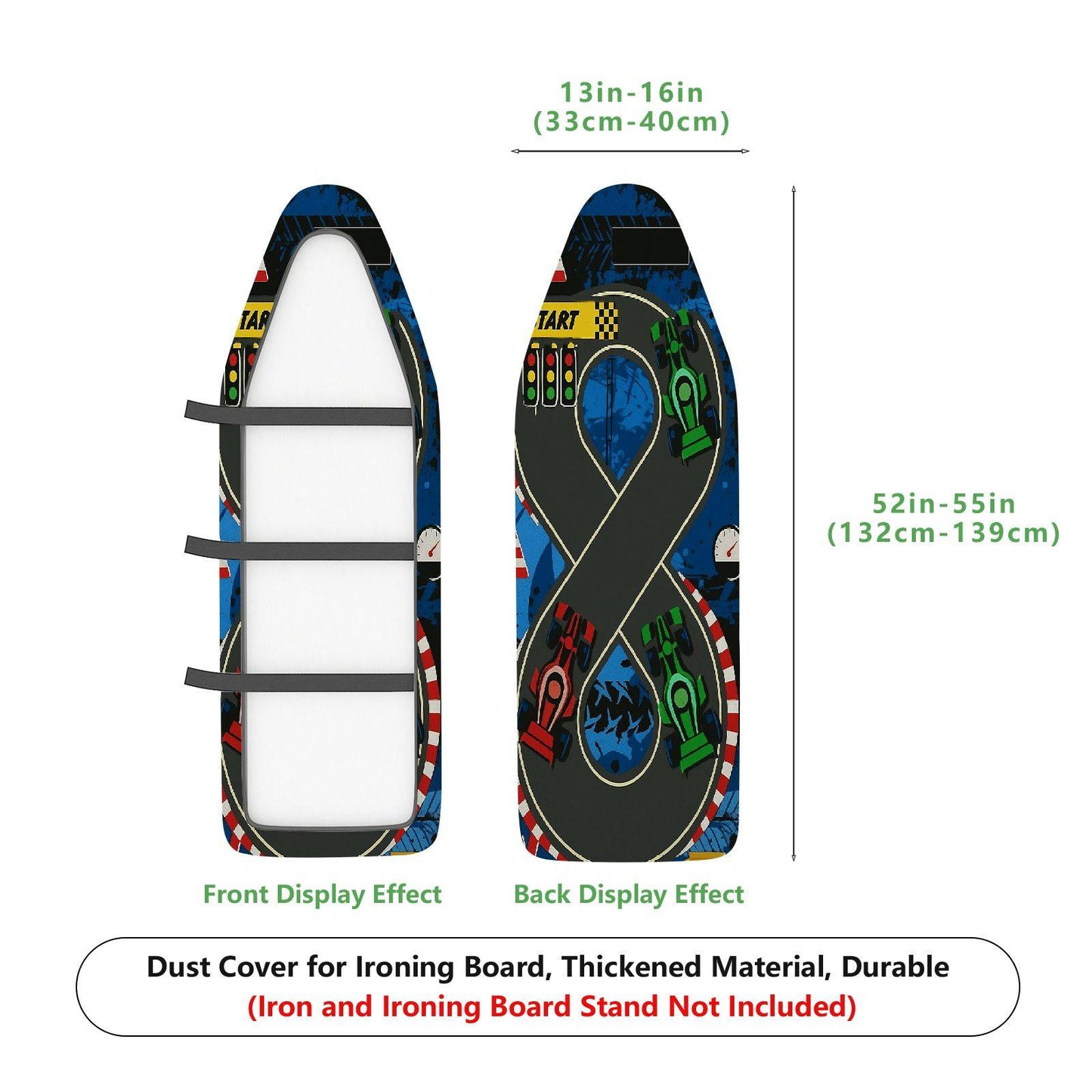 1-Piece Racecar Blue Track Fun  Ironing Board Cover, Universal Size, Without Board
