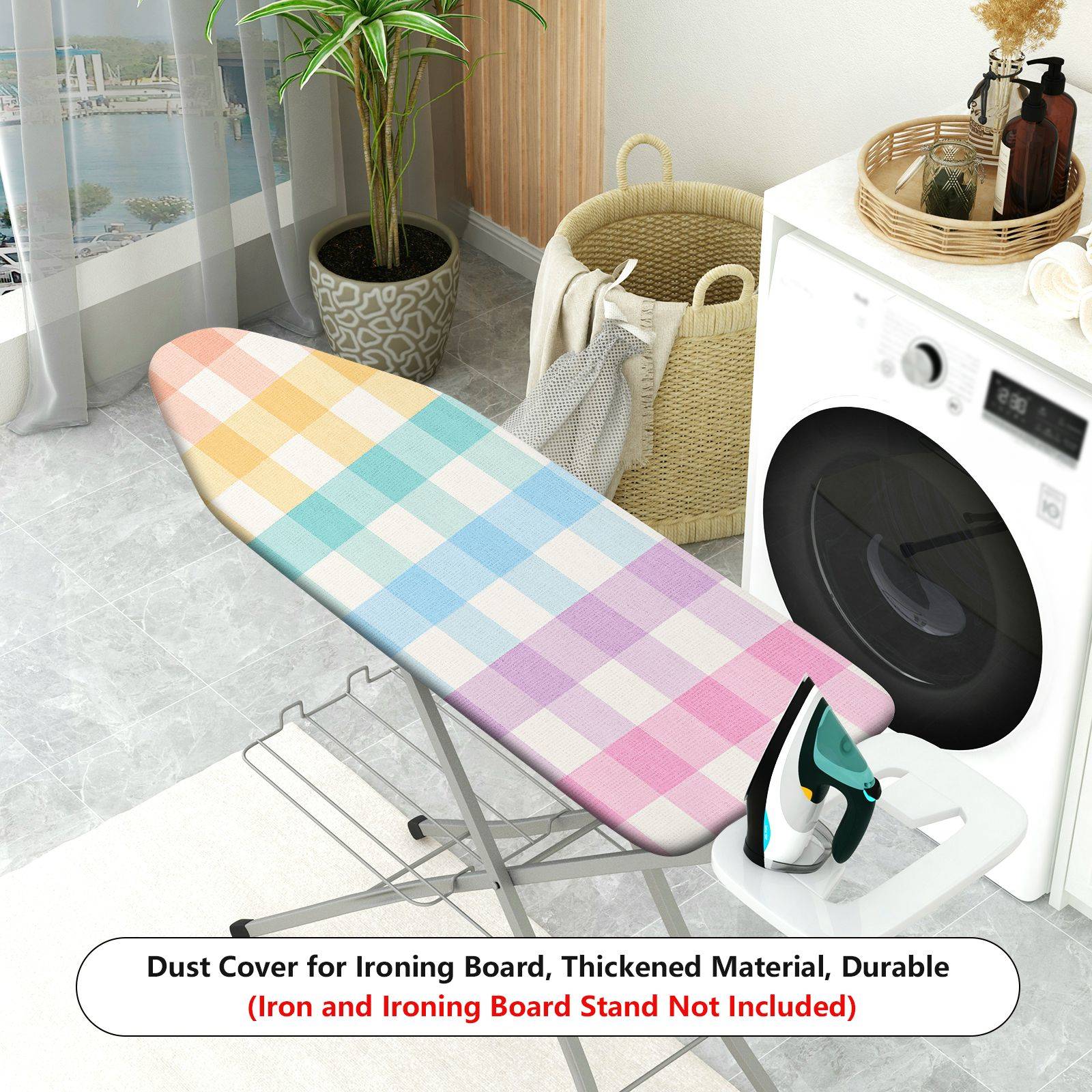 1-Piece Rainbow Plaid Colorful Checkered  Ironing Board Cover, Universal Size, Without Board