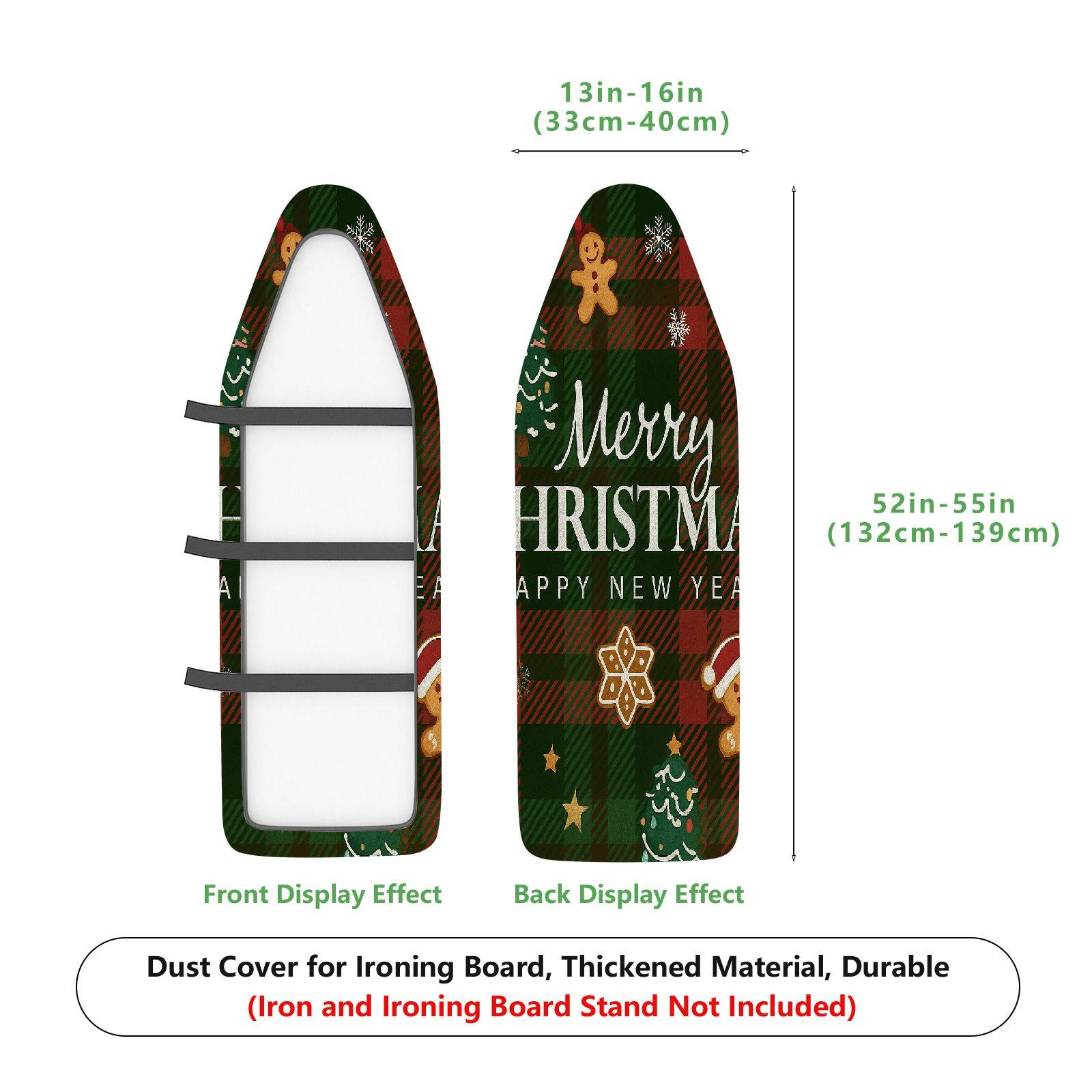 1-Piece Christmas Plaid Gingerbread  Ironing Board Cover, Universal Size, Without Board