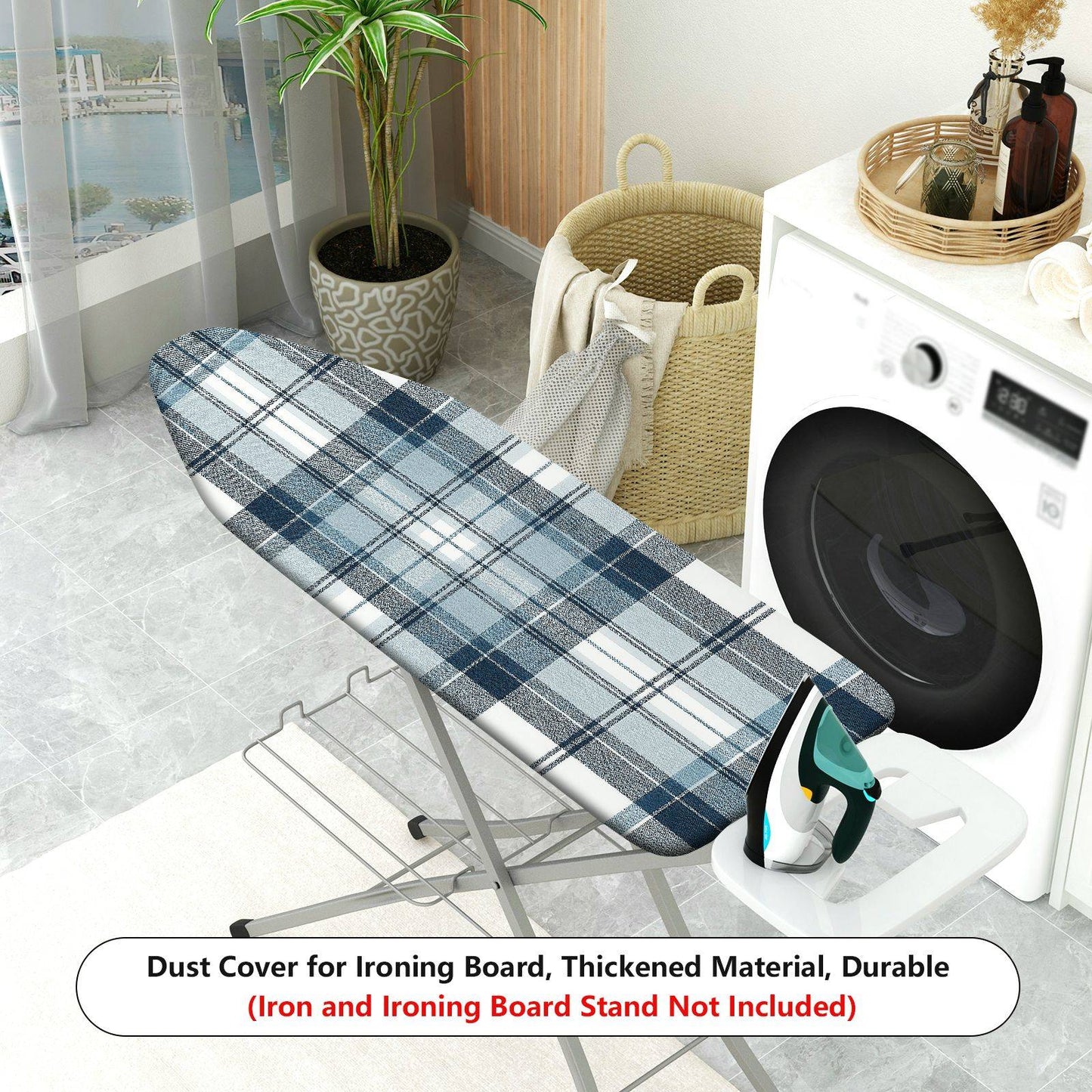 1-Piece Plaid Pattern Blue White  Ironing Board Cover, Universal Size, Without Board
