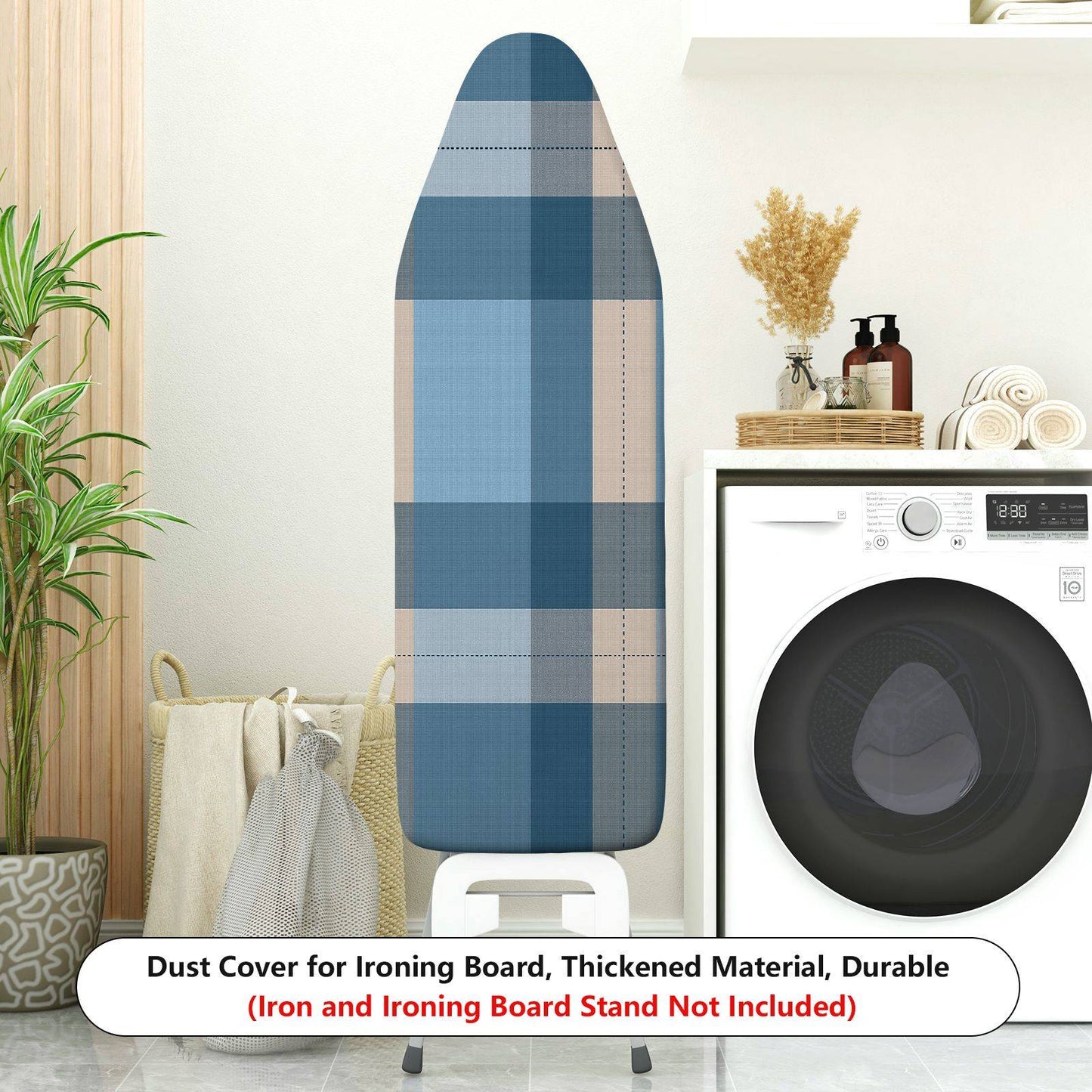 1-Piece Plaid Blue Checkered  Ironing Board Cover, Universal Size, Without Board