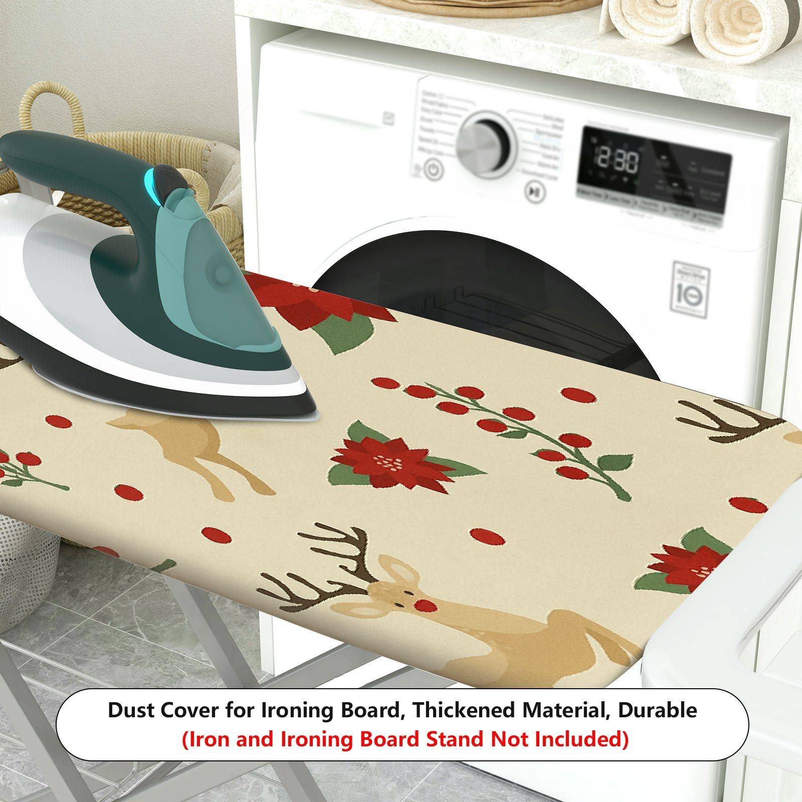 1-Piece Christmas Reindeer Floral  Ironing Board Cover, Universal Size, Without Board