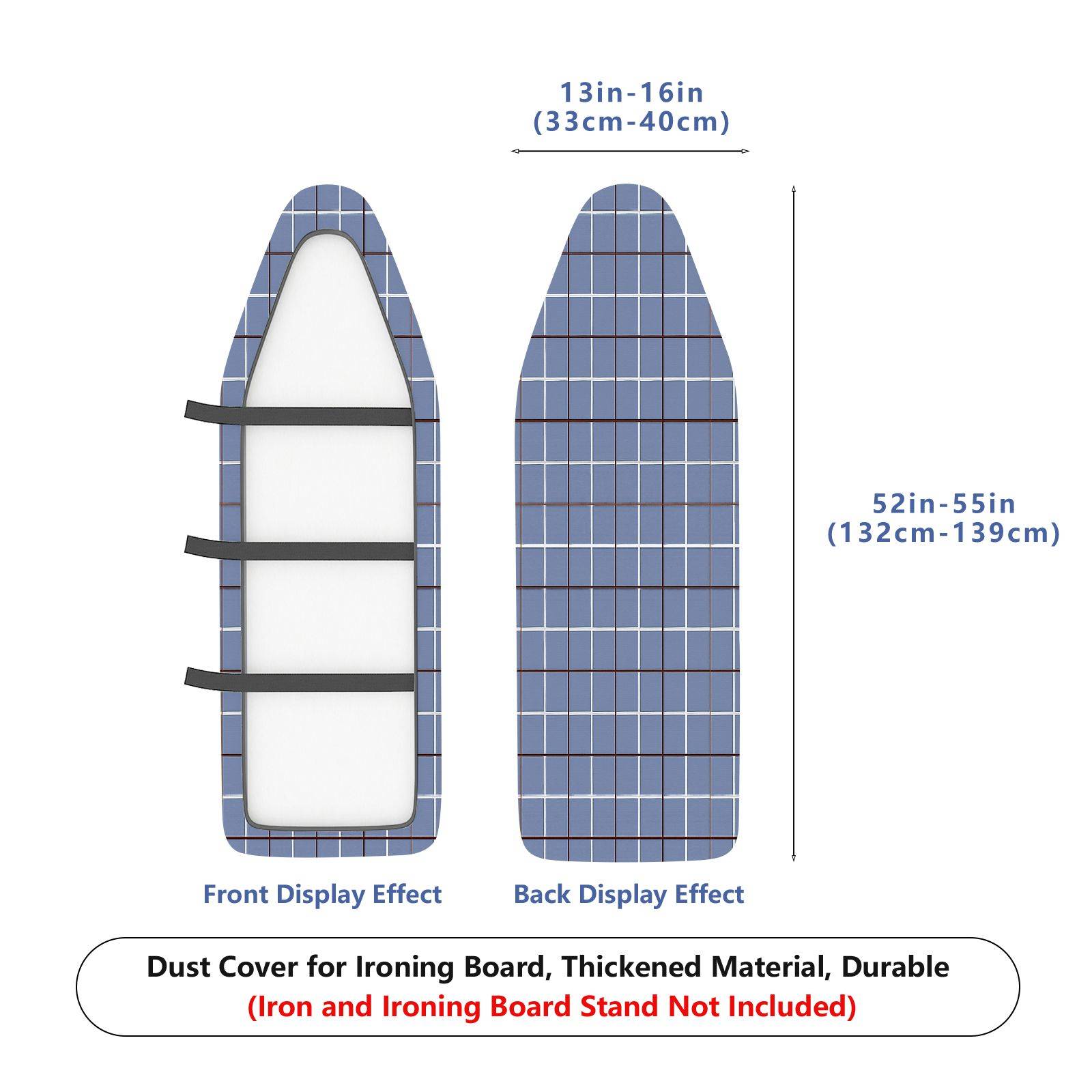 1-Piece Plaid Blue Checkered Pattern  Ironing Board Cover, Universal Size, Without Board