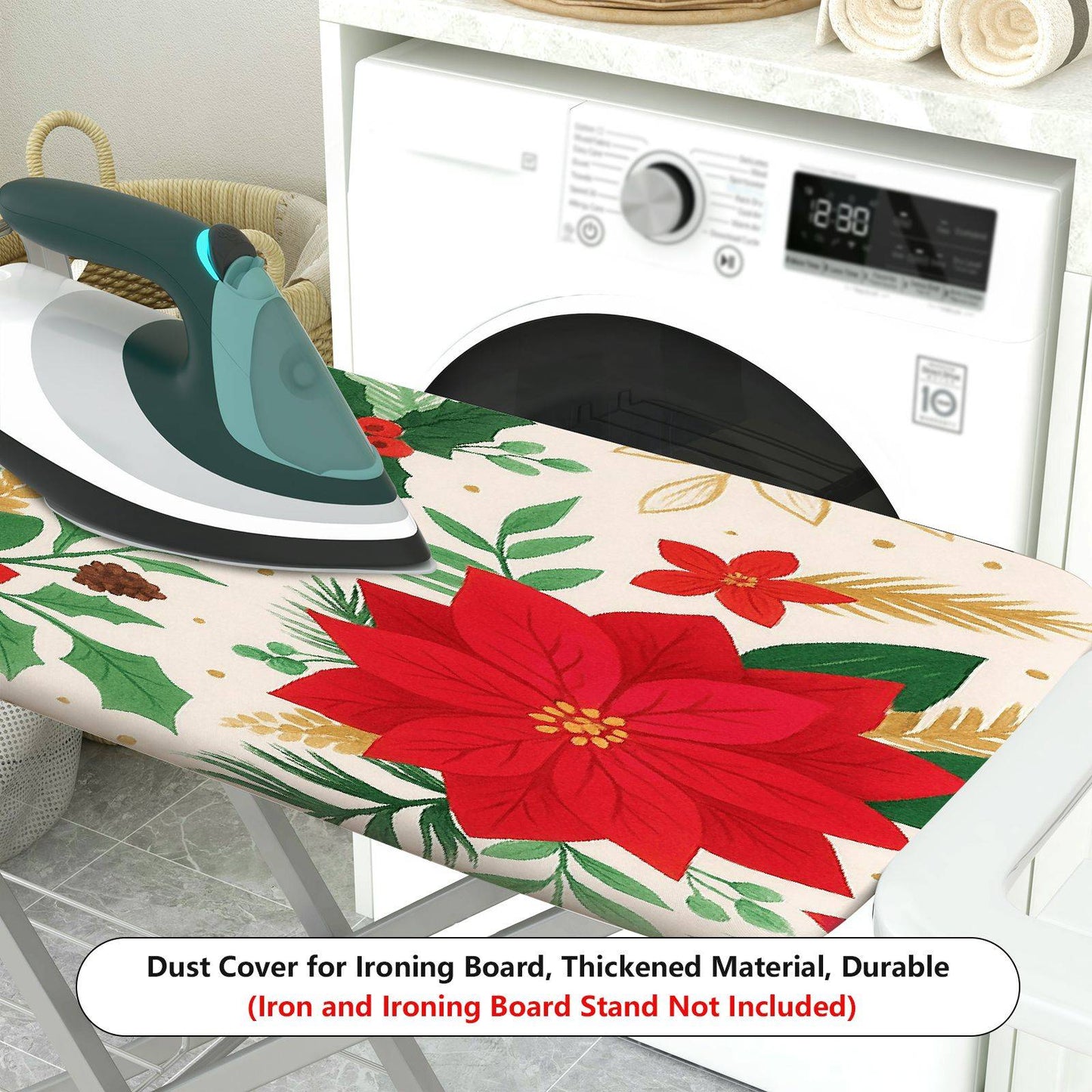 1-Piece Christmas Poinsettia Holiday  Ironing Board Cover, Universal Size, Without Board