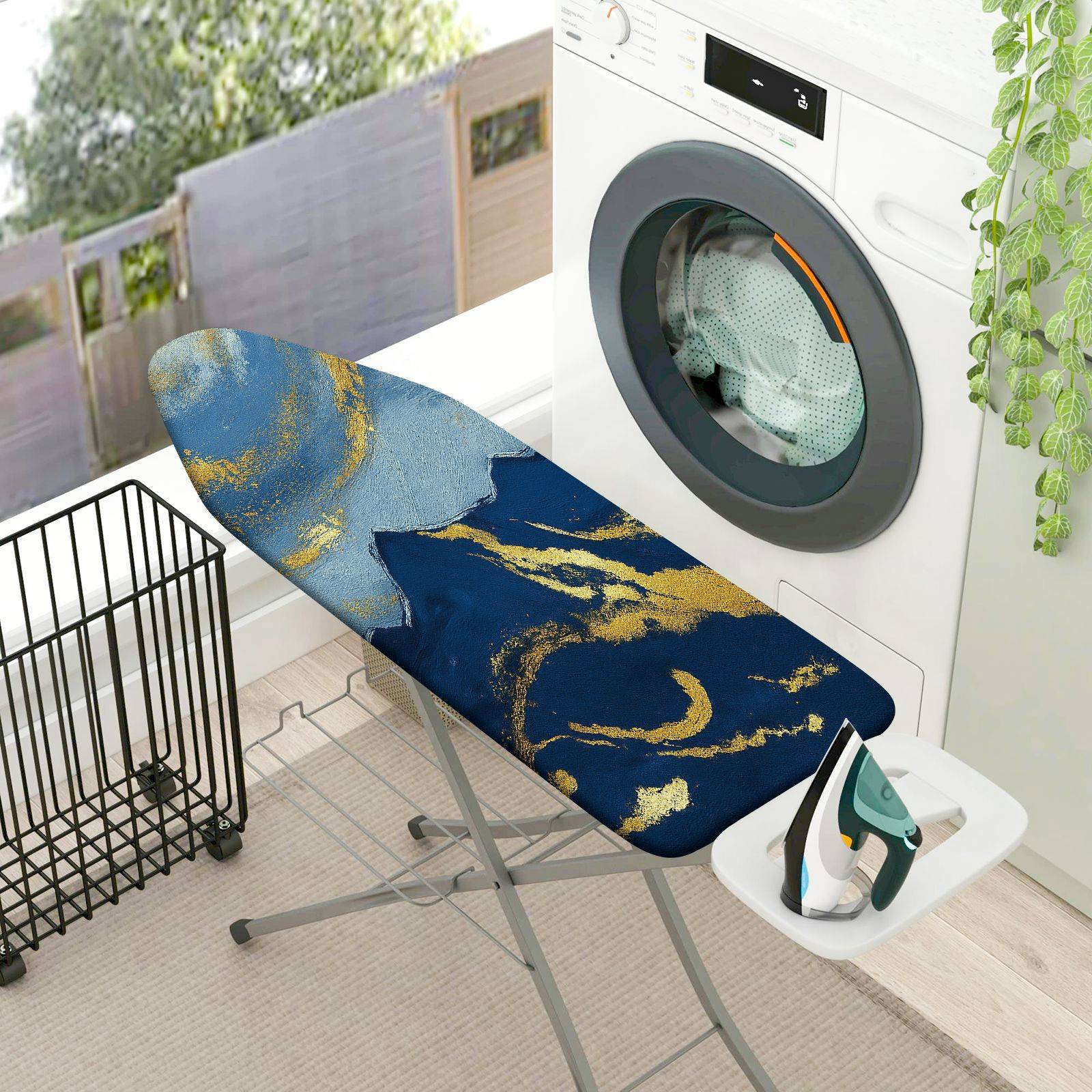 1-Piece Abstract Marble Gold Blue  Ironing Board Cover, Universal Size, Without Board