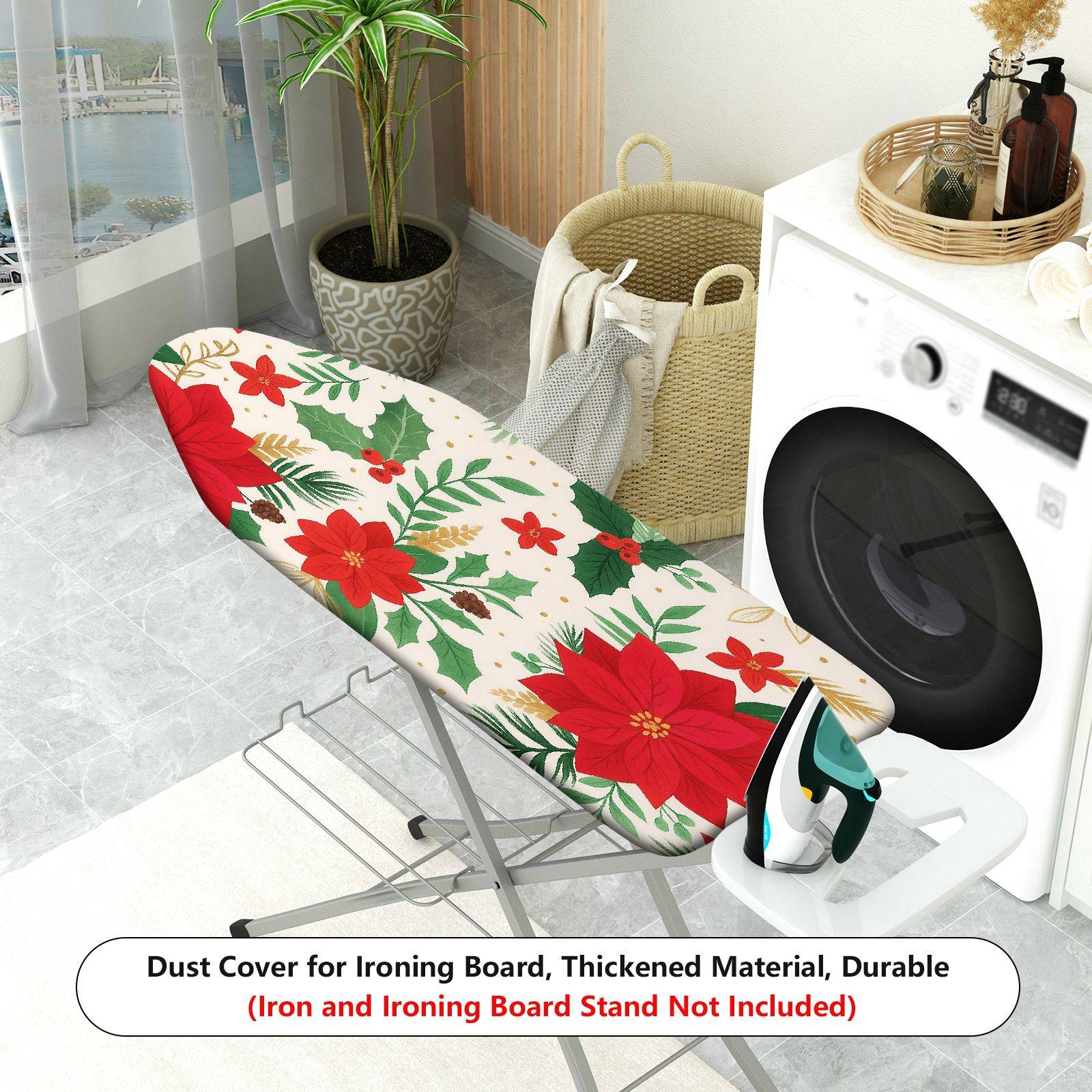 1-Piece Christmas Floral Leaves  Ironing Board Cover, Universal Size, Without Board