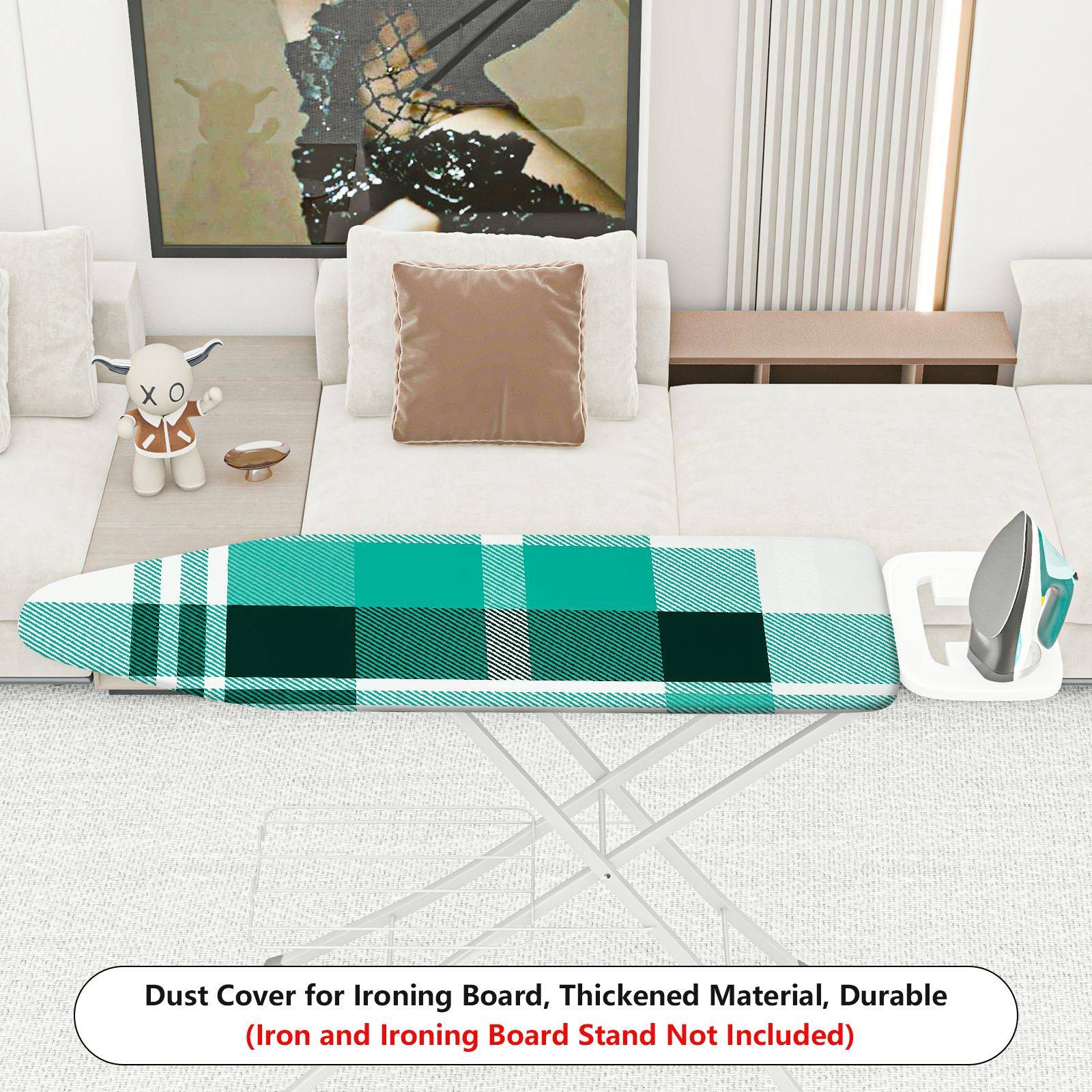 1-Piece Plaid Green White  Ironing Board Cover, Universal Size, Without Board