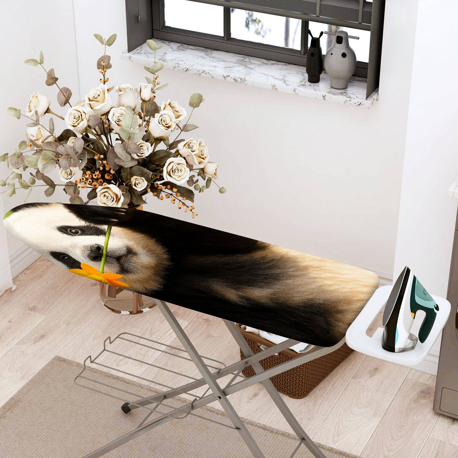 1-Piece Panda Flower Fun  Ironing Board Cover, Universal Size, Without Board