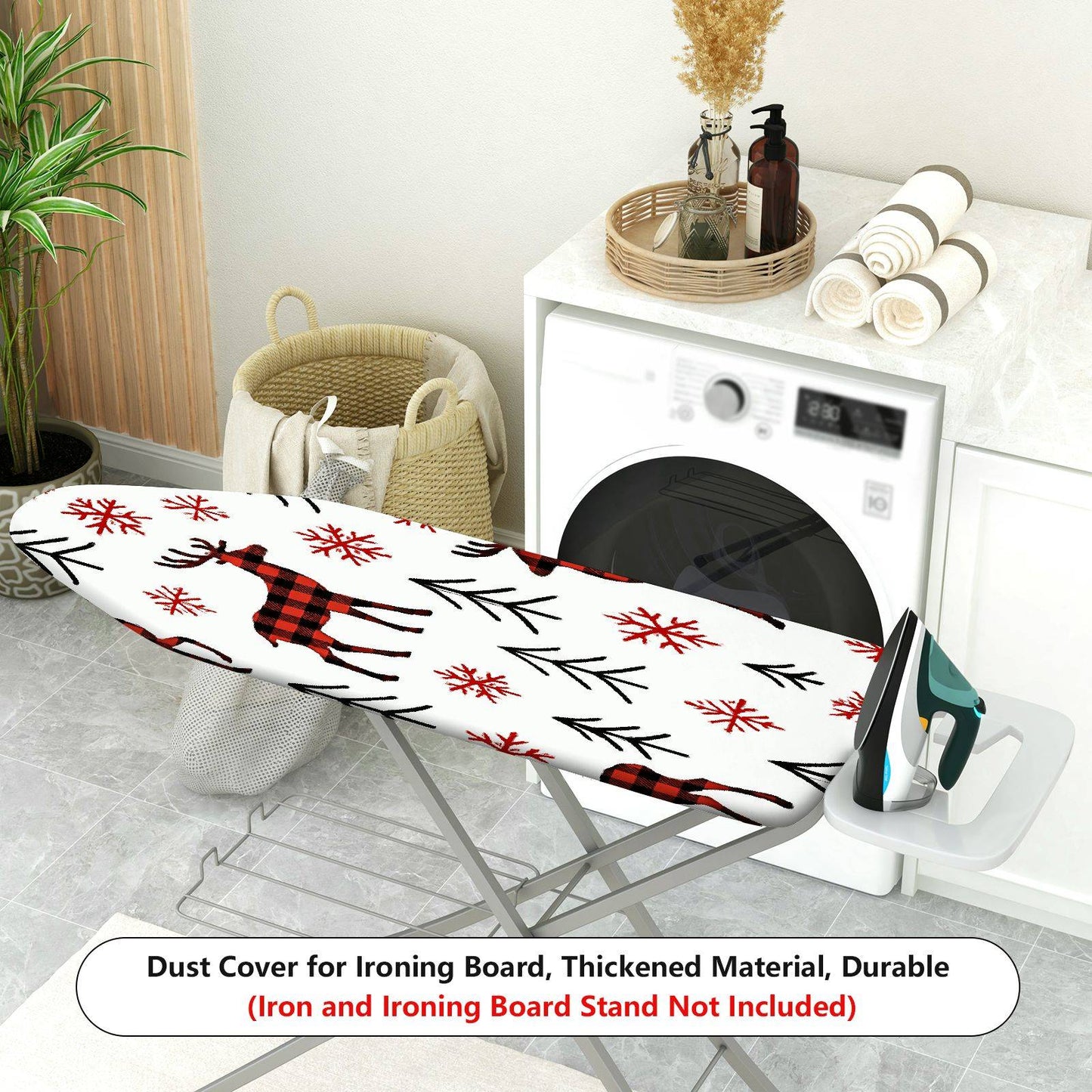1-Piece Red Plaid Deer Snowflake Christmas  Ironing Board Cover, Universal Size, Without Board