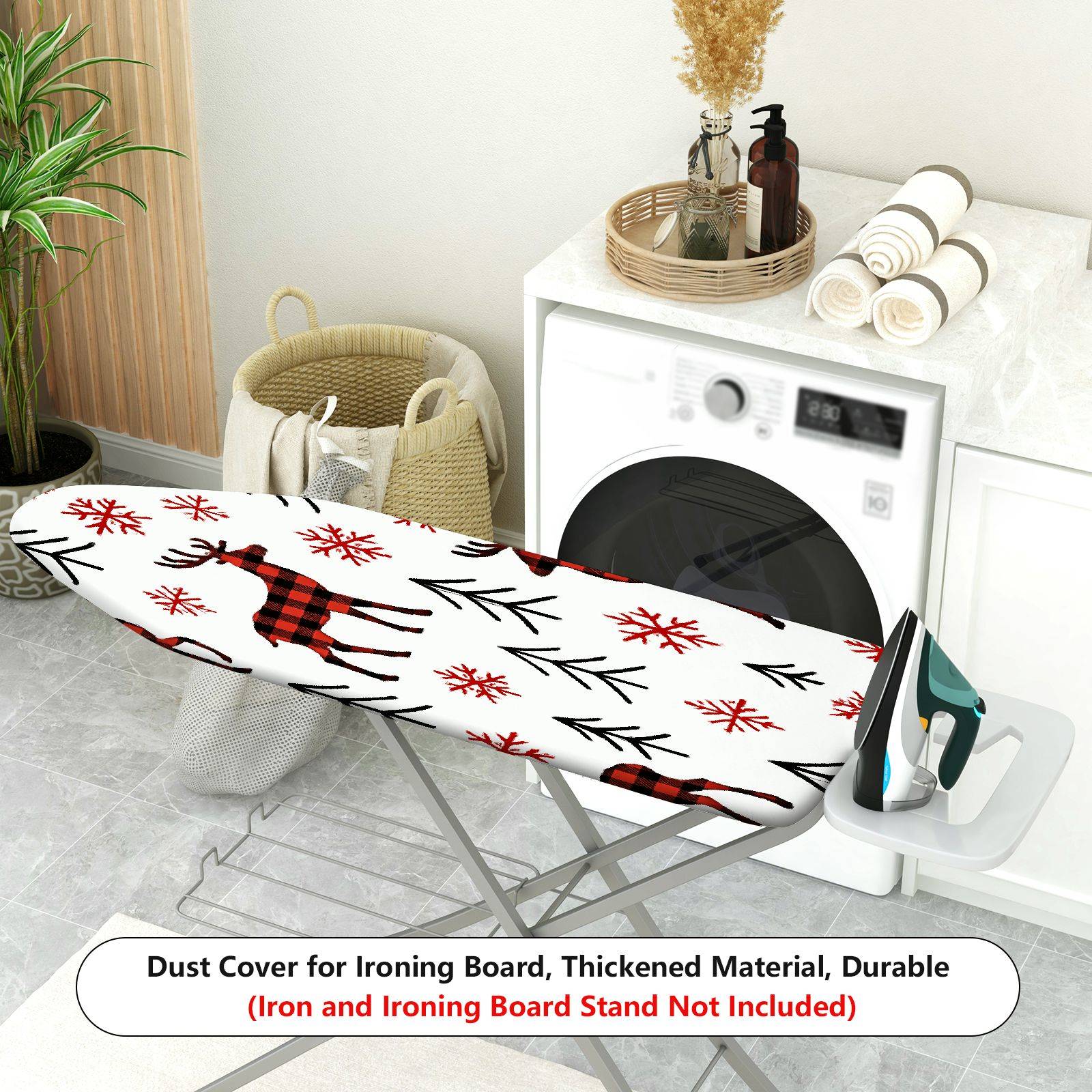 1-Piece Red Plaid Deer Snowflake Christmas  Ironing Board Cover, Universal Size, Without Board
