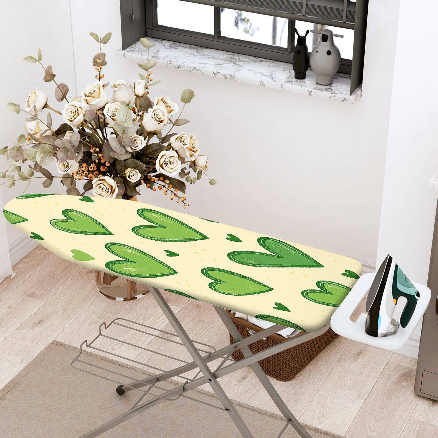 1-Piece Heart Green Beige  Ironing Board Cover, Universal Size, Without Board