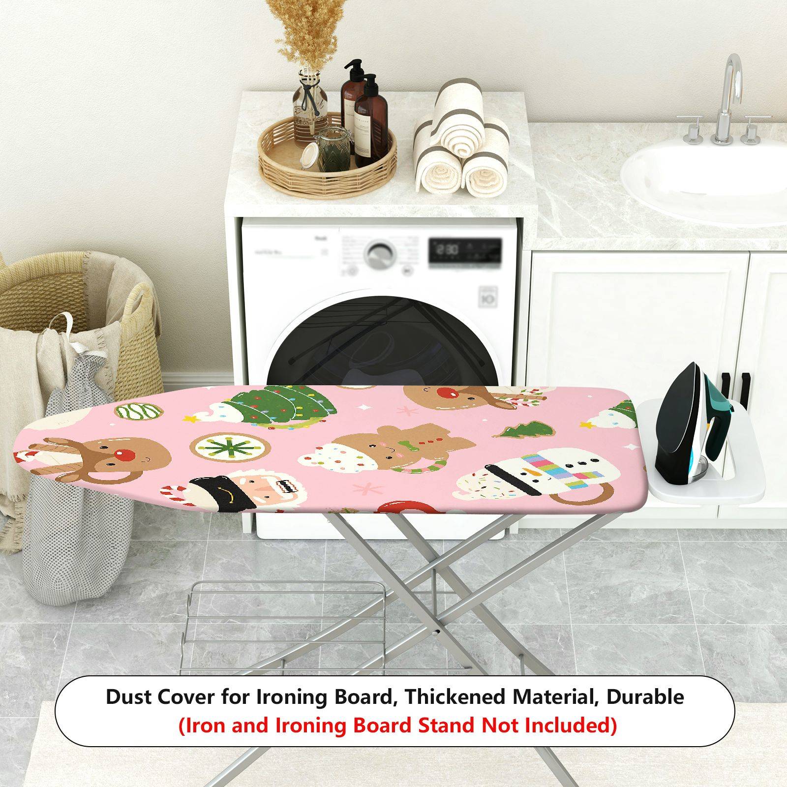 1-Piece Christmas Santa Reindeer Gingerbread  Ironing Board Cover, Universal Size, Without Board