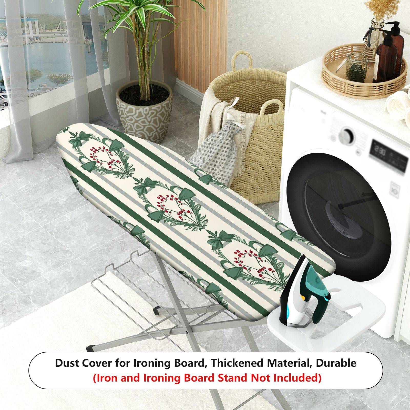 1-Piece Christmas Green Bow Stripe  Ironing Board Cover, Universal Size, Without Board