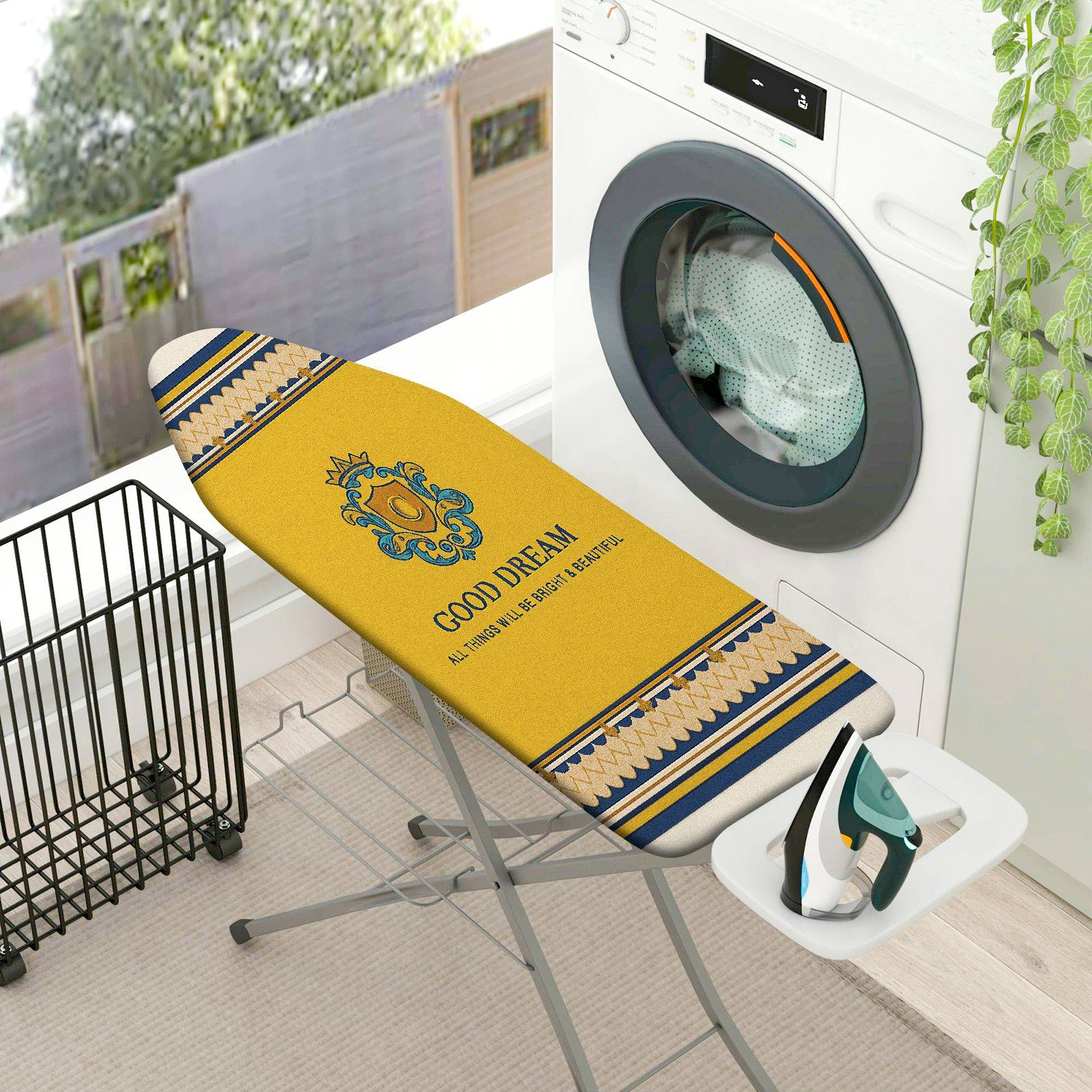 1-Piece Yellow Royal Emblem Good Dream  Ironing Board Cover, Universal Size, Without Board