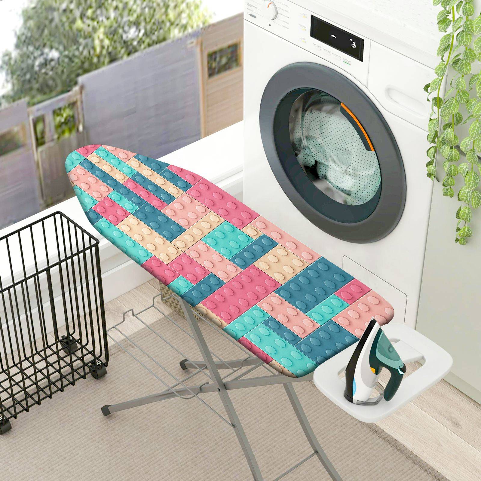 1-Piece Colorful Block Pattern Fun Puzzle  Ironing Board Cover, Universal Size, Without Board