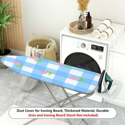 1-Piece Tulip Blue Plaid Floral  Ironing Board Cover, Universal Size, Without Board