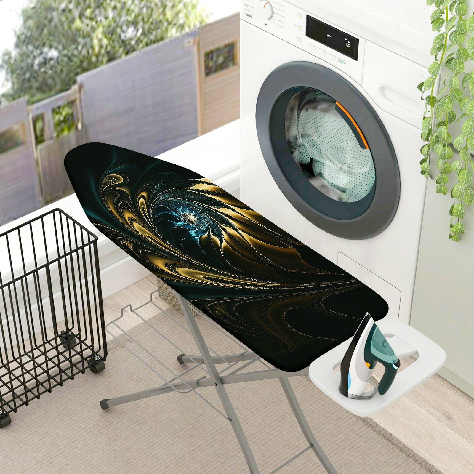 1-Piece Abstract Swirl Dark Tone Golden Accent  Ironing Board Cover, Universal Size, Without Board