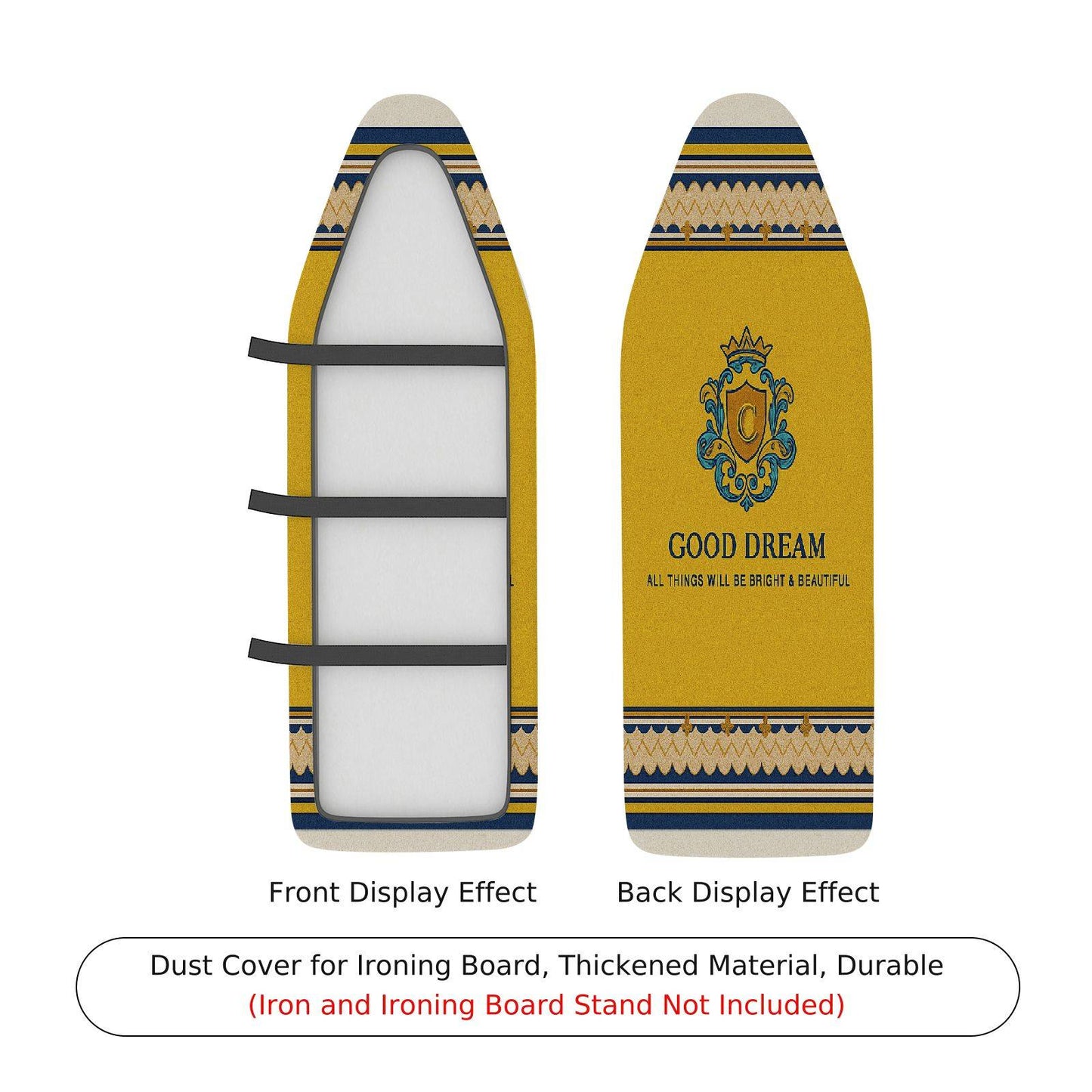 1-Piece Yellow Royal Emblem Good Dream  Ironing Board Cover, Universal Size, Without Board