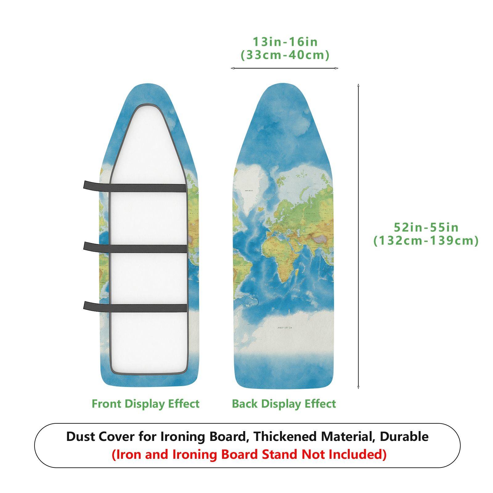 1-Piece World Map Travel Adventure  Ironing Board Cover, Universal Size, Without Board