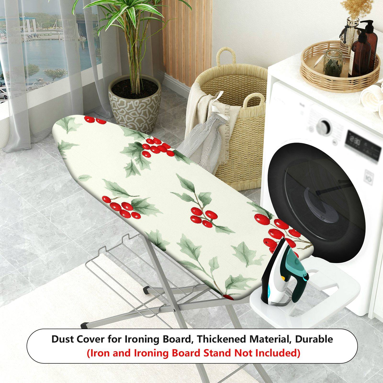 1-Piece Christmas Berry Leaves Holly  Ironing Board Cover, Universal Size, Without Board