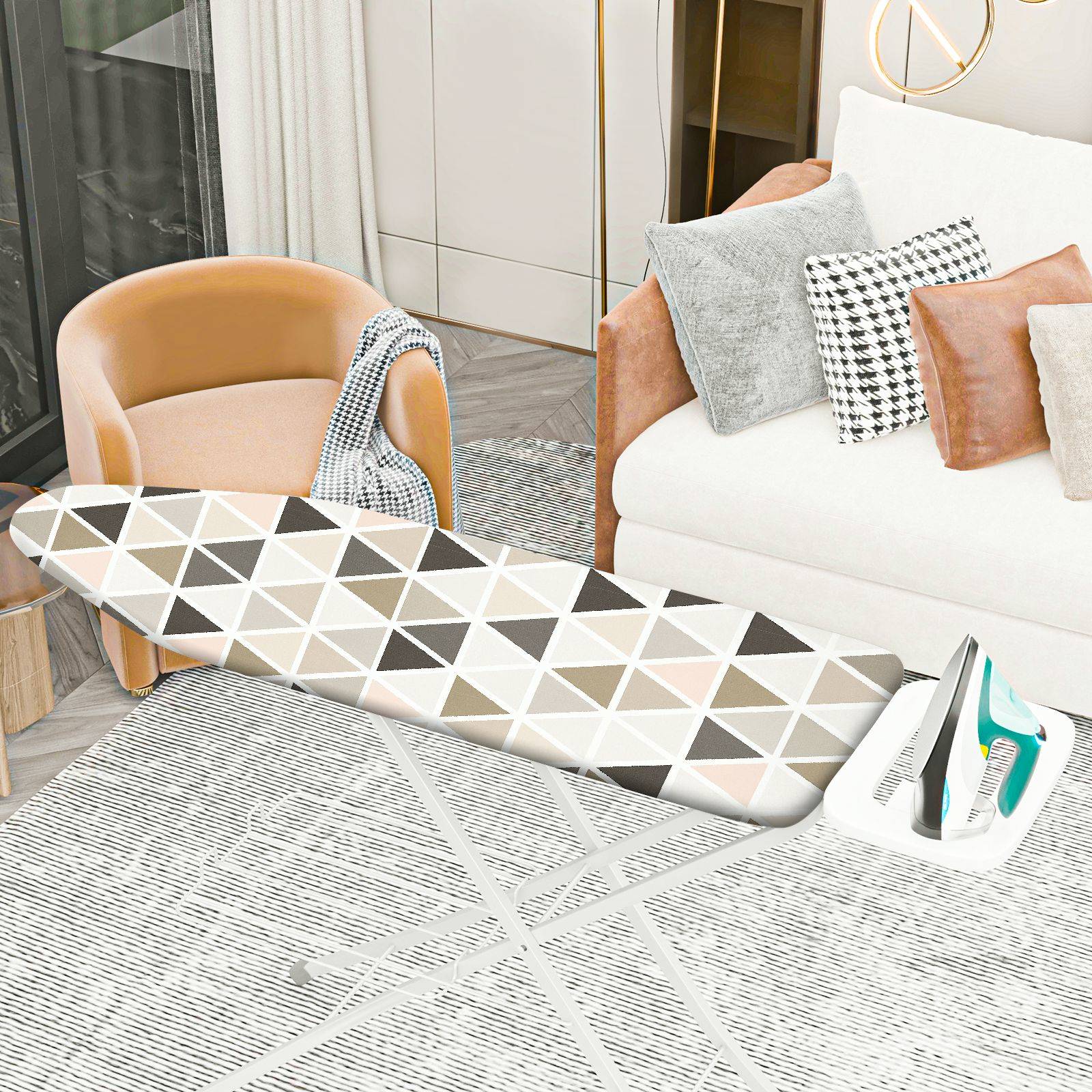 1-Piece Geometric Pattern Beige Brown Triangle  Ironing Board Cover, Universal Size, Without Board