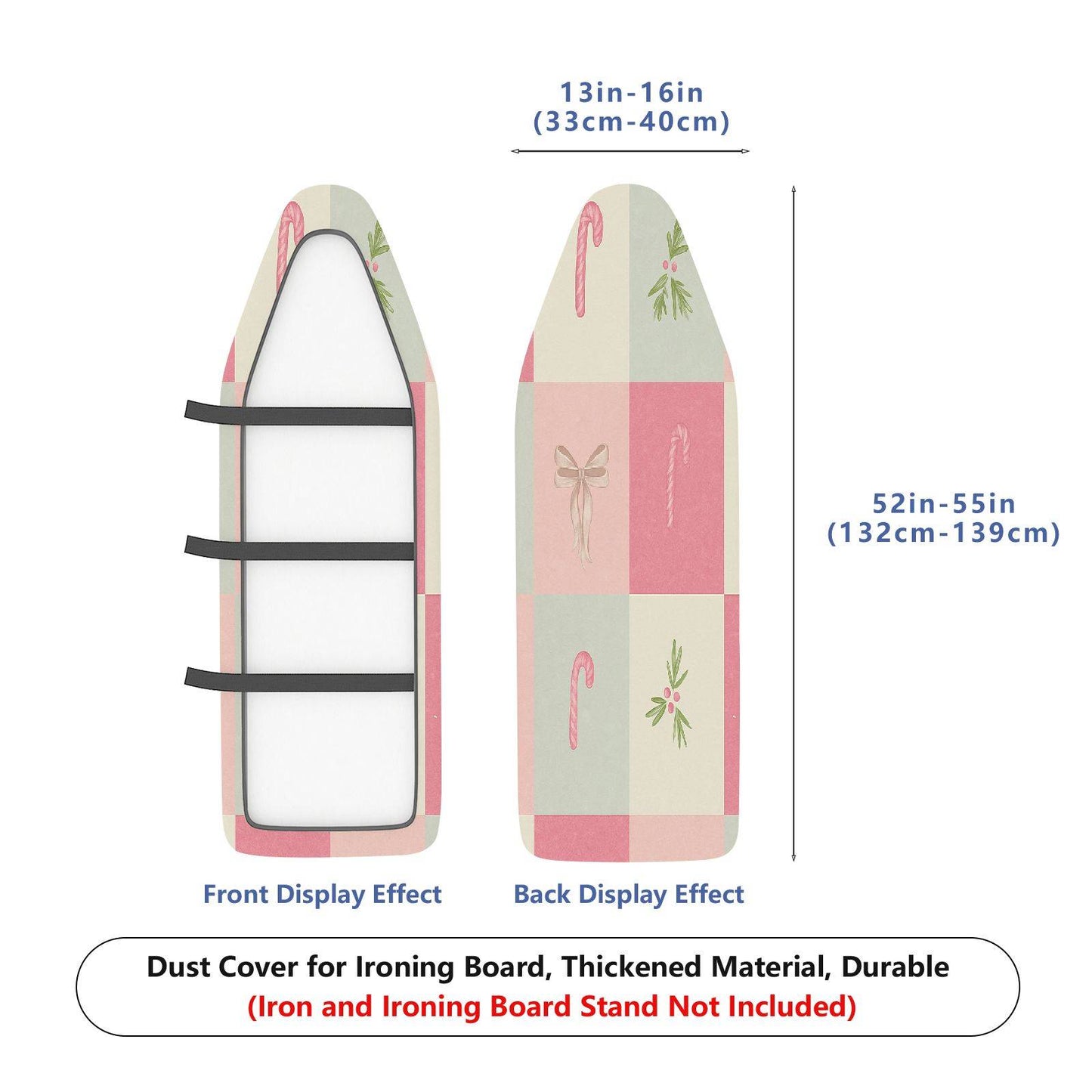 1-Piece Christmas Candy Cane Mistletoe Bow  Ironing Board Cover, Universal Size, Without Board