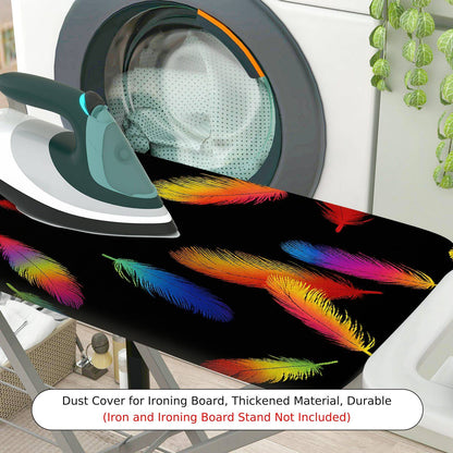 1-Piece Feather Pattern Colorful Design Black Background  Ironing Board Cover, Universal Size, Without Board