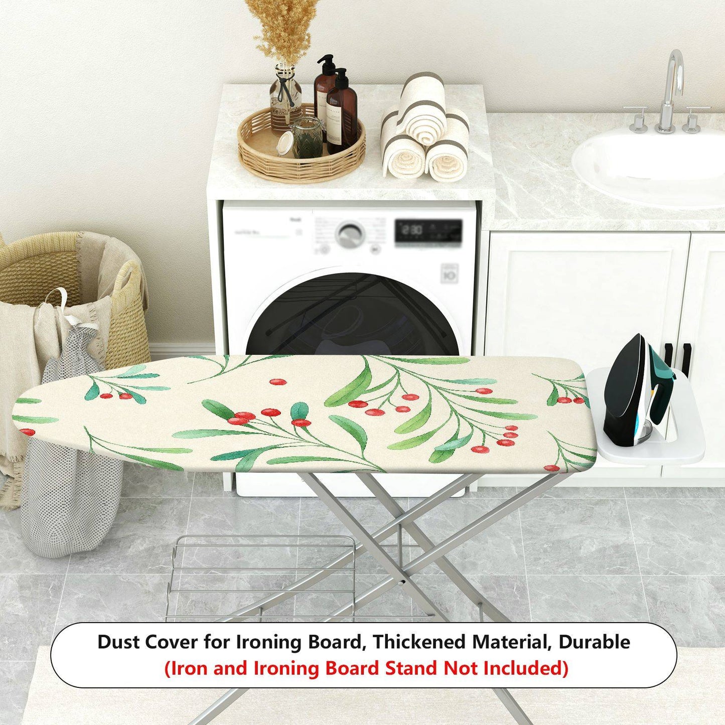 1-Piece Christmas Greenberry Leaf  Ironing Board Cover, Universal Size, Without Board
