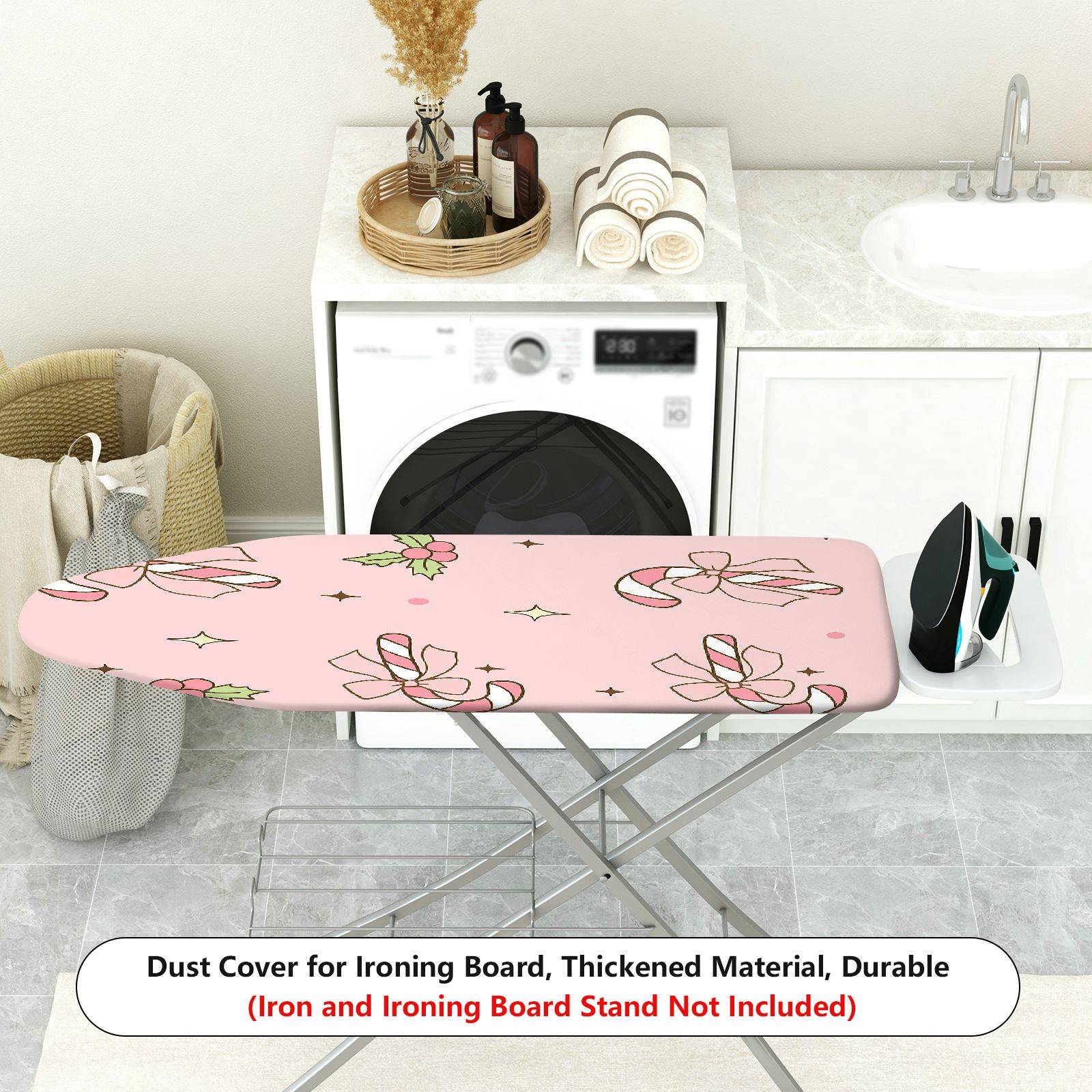1-Piece Christmas Candy Bow Holly  Ironing Board Cover, Universal Size, Without Board