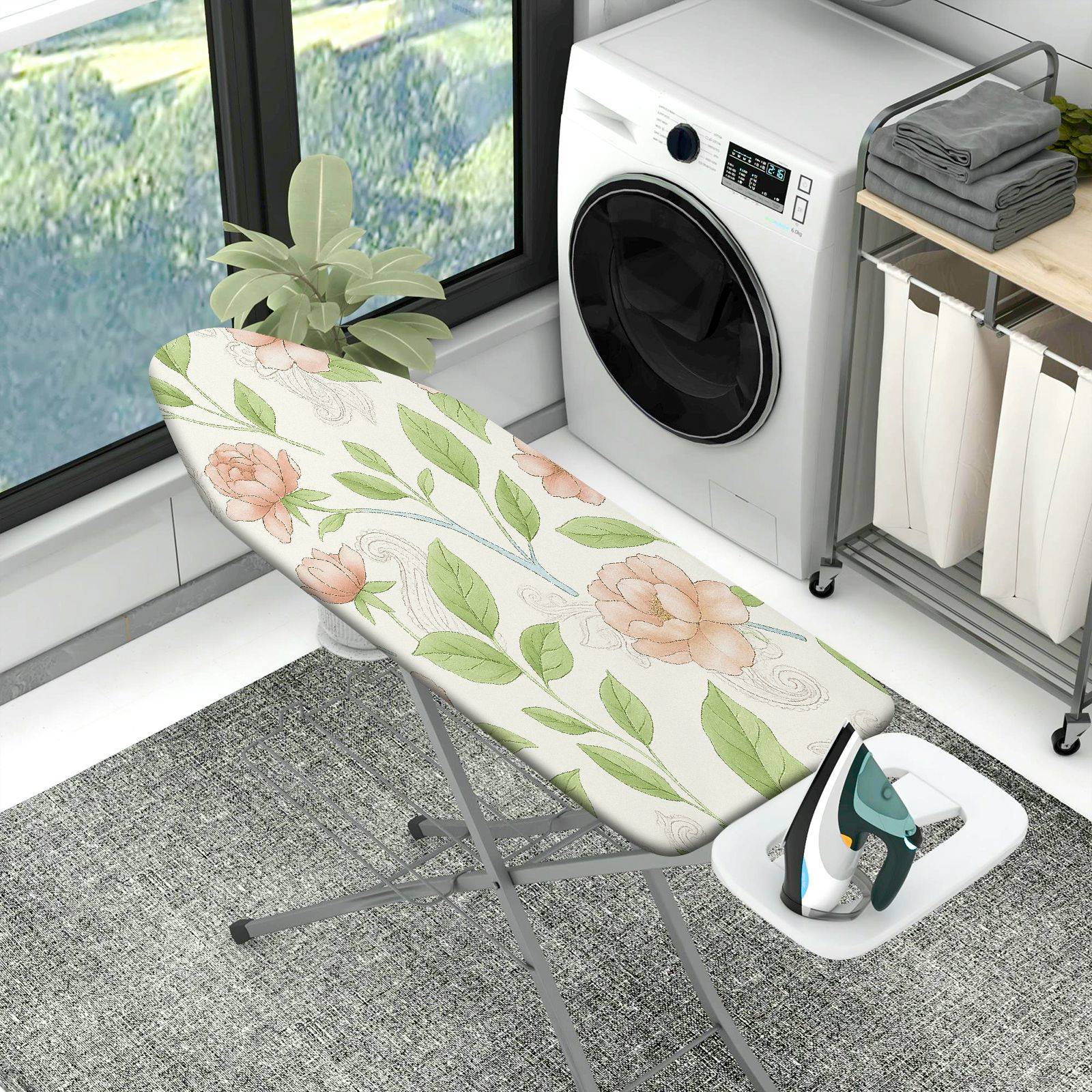 1-Piece Floral Leaf Pattern Beige  Ironing Board Cover, Universal Size, Without Board