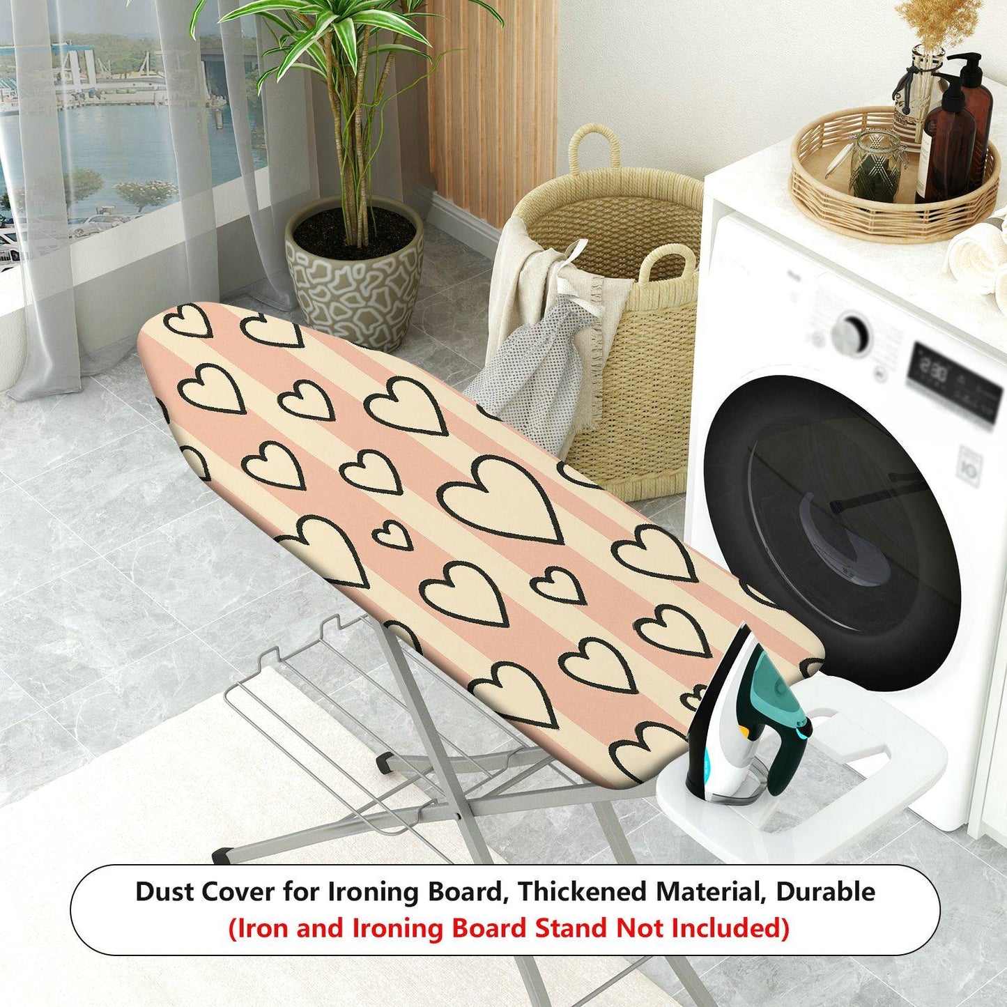 1-Piece Heart Pattern Pink Beige Striped  Ironing Board Cover, Universal Size, Without Board