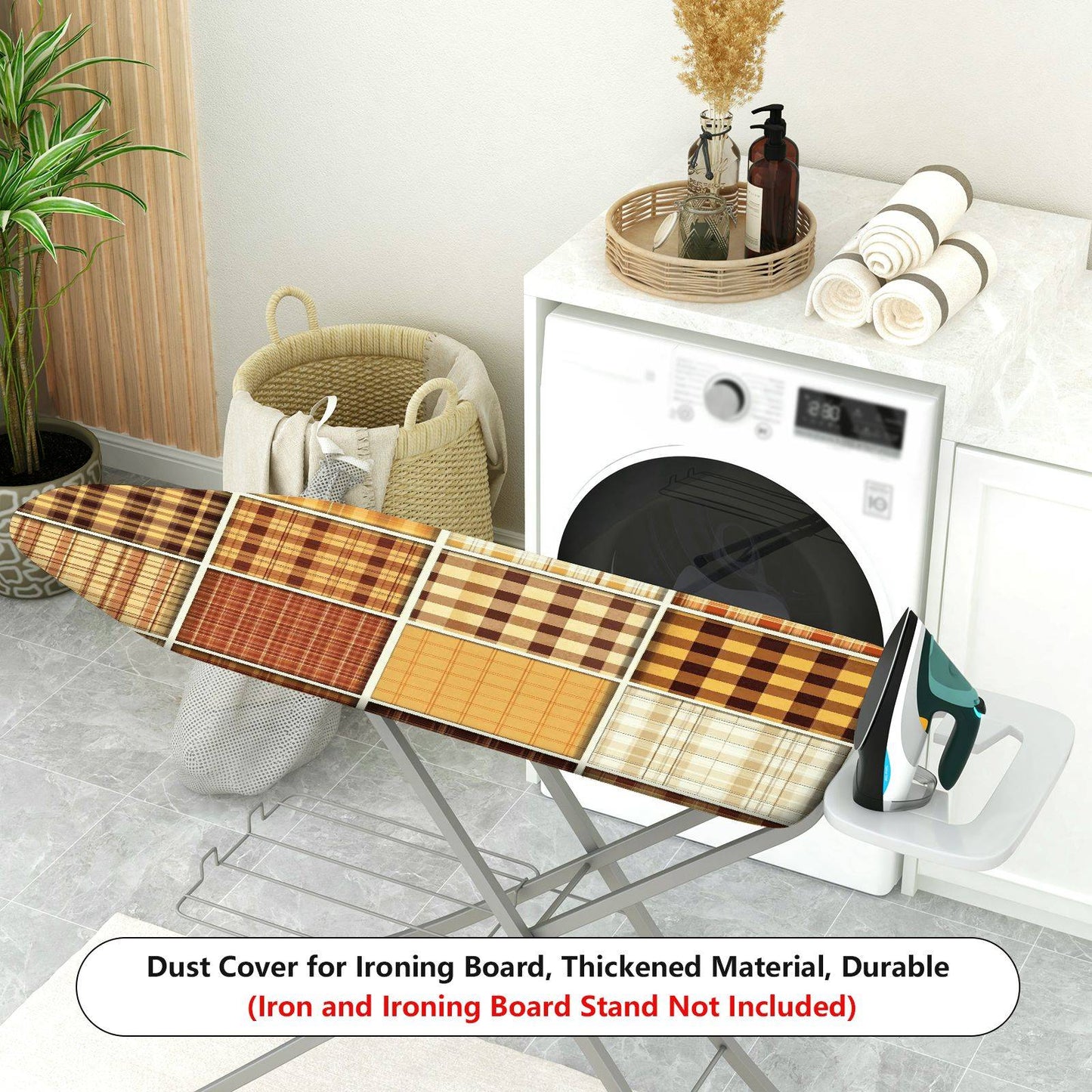 1-Piece Plaid Brown Beige  Ironing Board Cover, Universal Size, Without Board