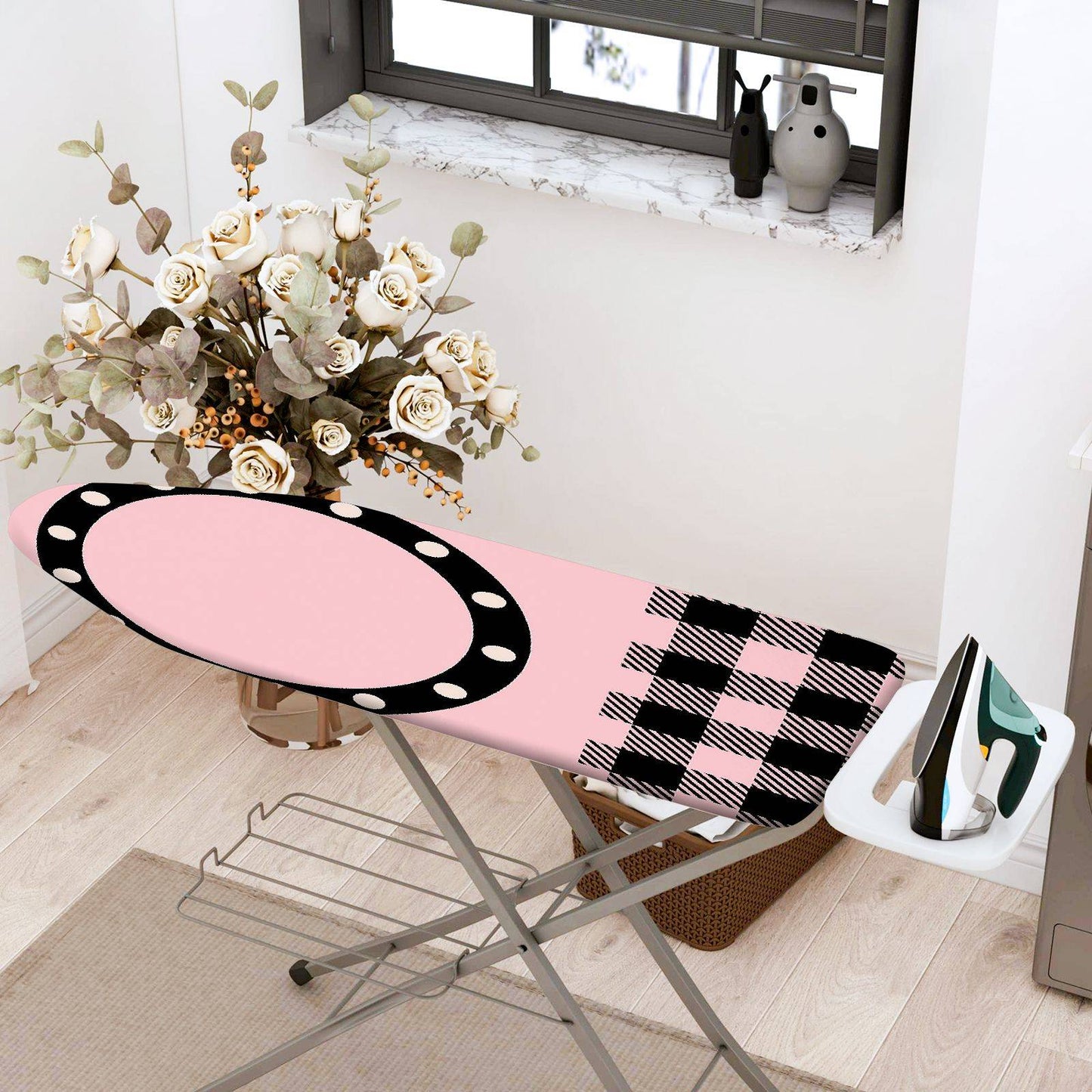 1-Piece Pink Plaid Polka Dot  Ironing Board Cover, Universal Size, Without Board
