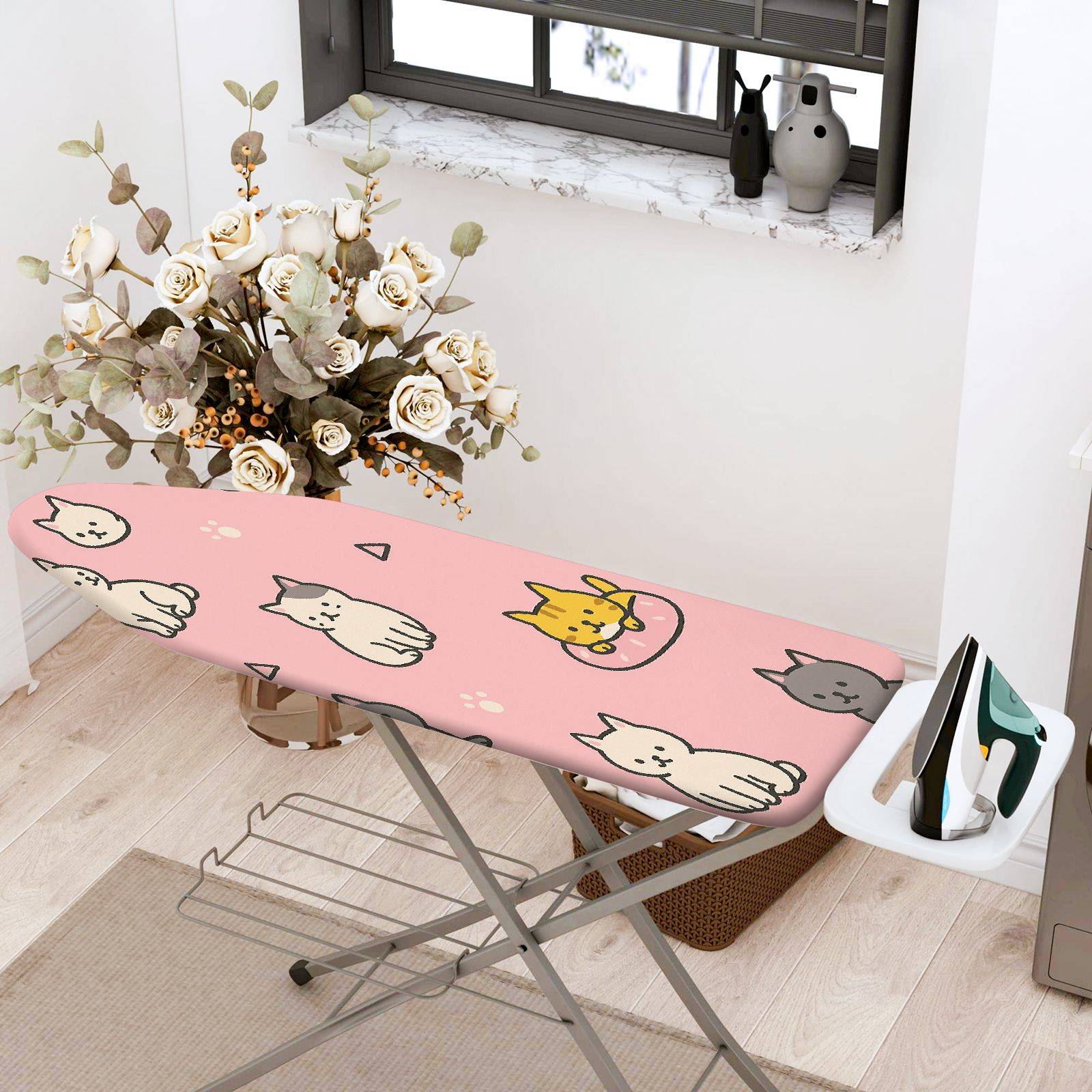 1-Piece Cute Cat Pink  Ironing Board Cover, Universal Size, Without Board
