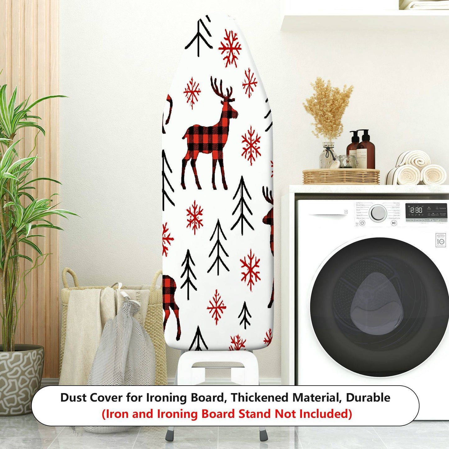 1-Piece Red Plaid Deer Snowflake Christmas  Ironing Board Cover, Universal Size, Without Board