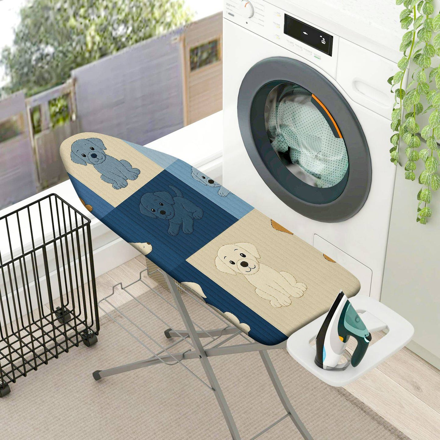 1-Piece Dogs Blue Beige Horizontal  Ironing Board Cover, Universal Size, Without Board