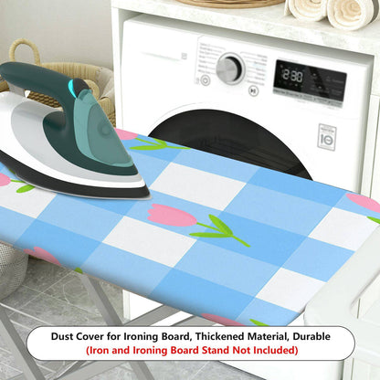 1-Piece Tulip Blue Plaid Floral  Ironing Board Cover, Universal Size, Without Board