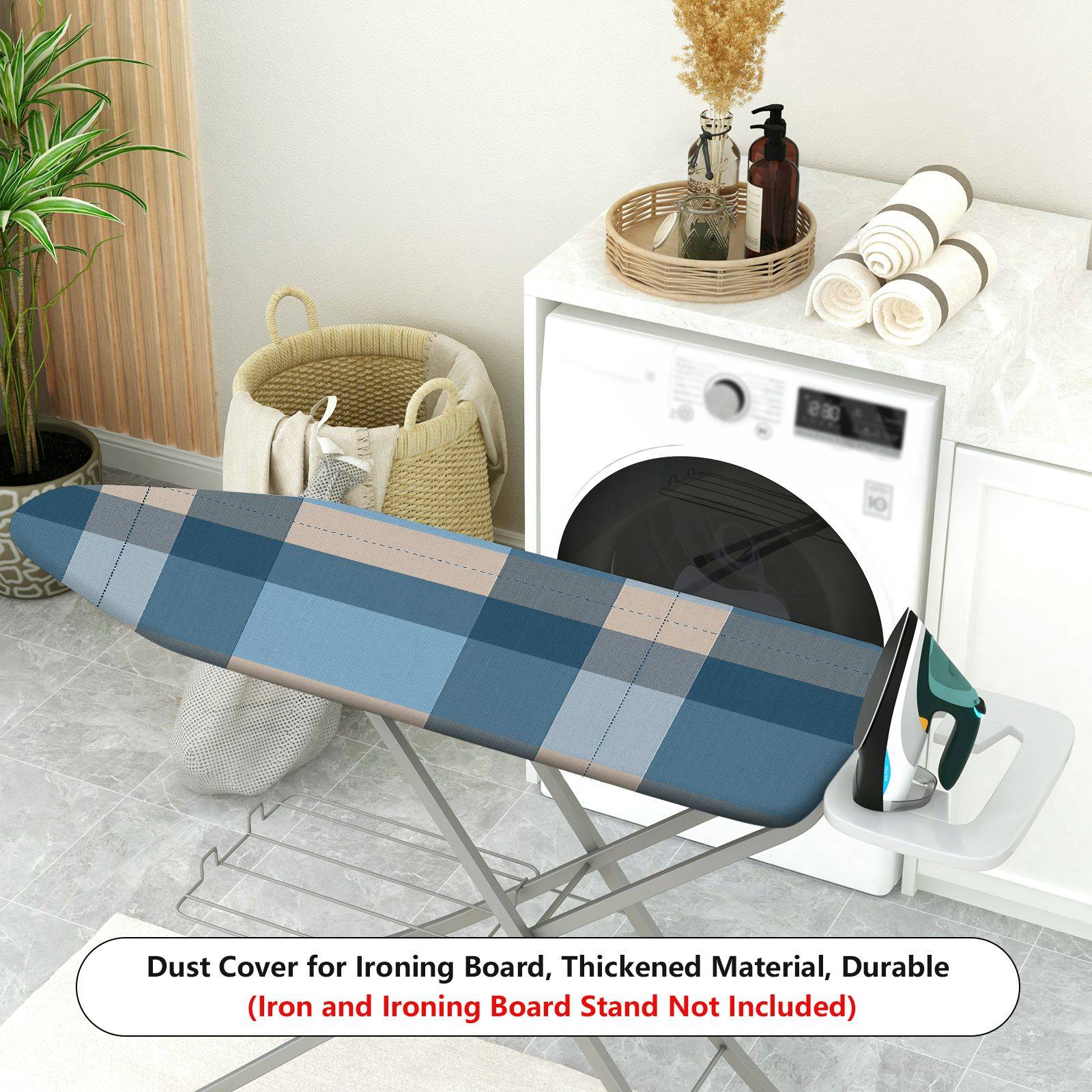 1-Piece Plaid Blue Checkered  Ironing Board Cover, Universal Size, Without Board