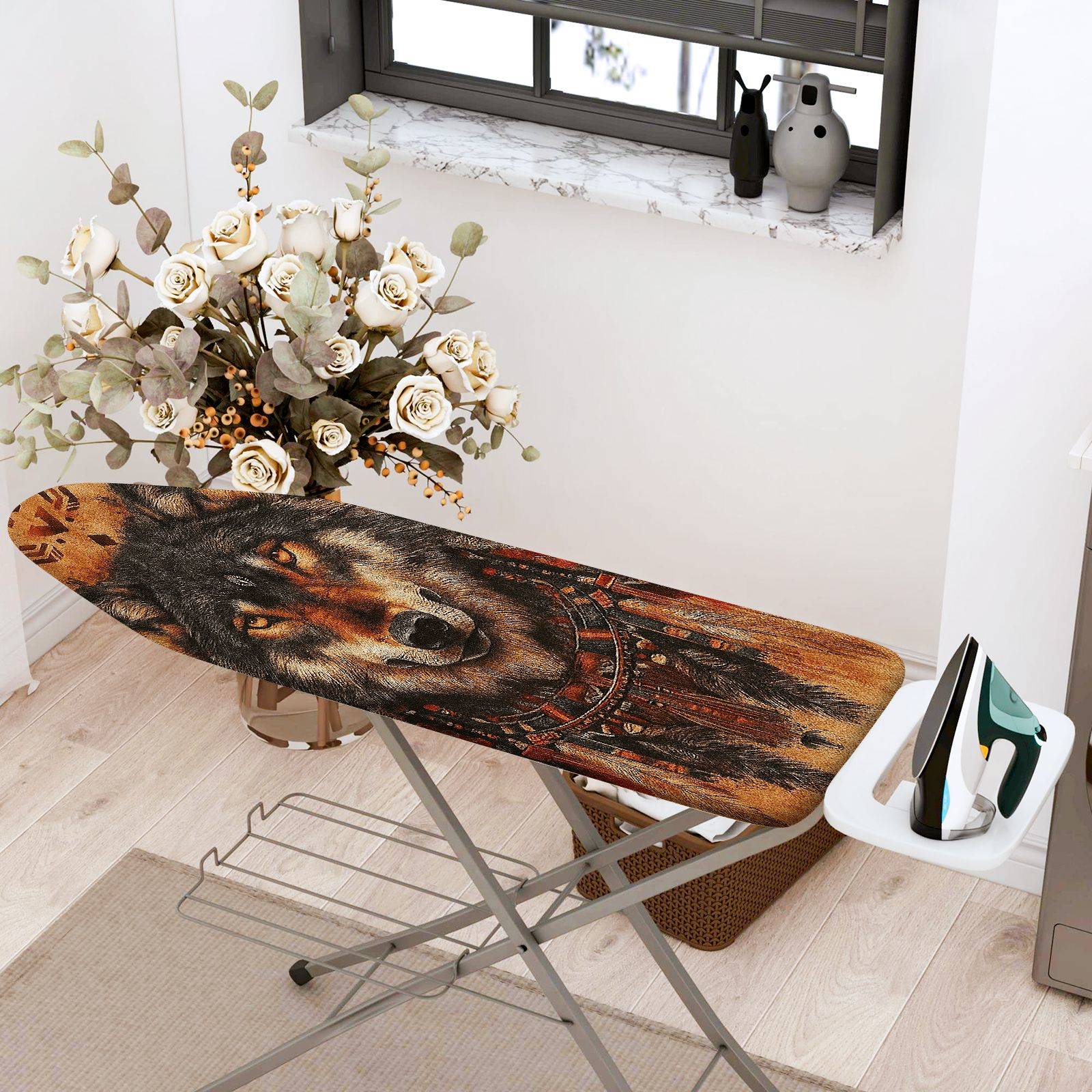 1-Piece Wolf Tribal Art Nature  Ironing Board Cover, Universal Size, Without Board