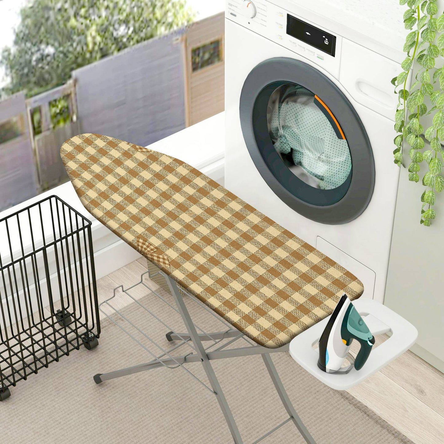 1-Piece Gingham Pattern Beige Checkered  Ironing Board Cover, Universal Size, Without Board