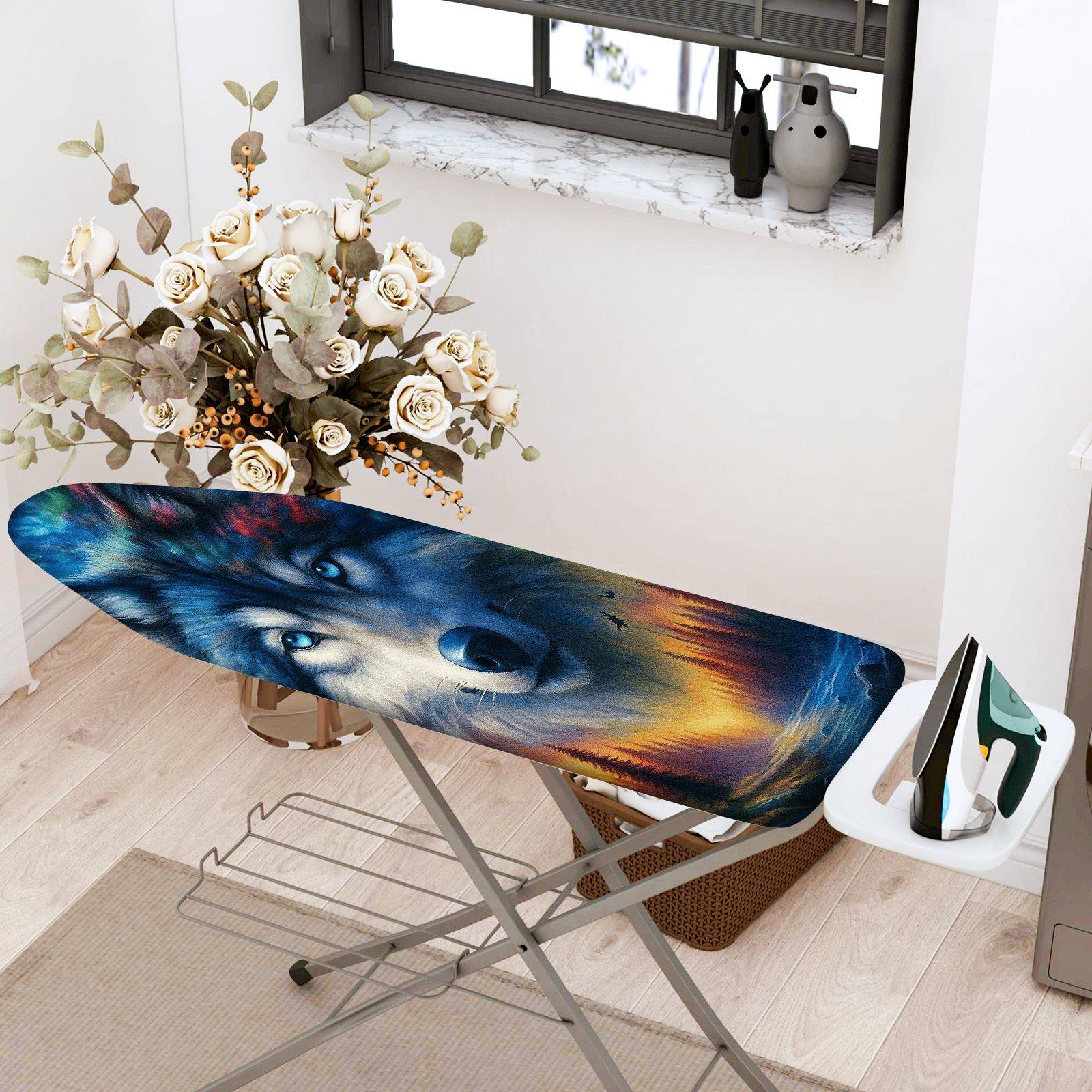 1-Piece Wolf Pattern Forest Scenery  Ironing Board Cover, Universal Size, Without Board