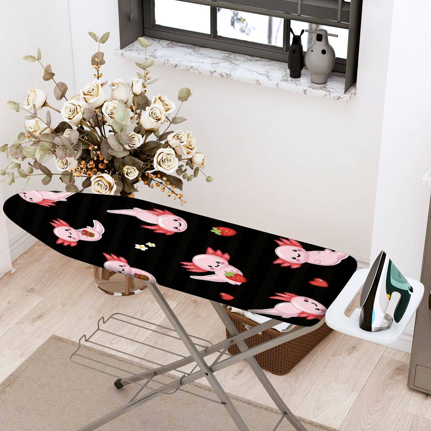 1-Piece Cute Axolotl Strawberry Floral  Ironing Board Cover, Universal Size, Without Board