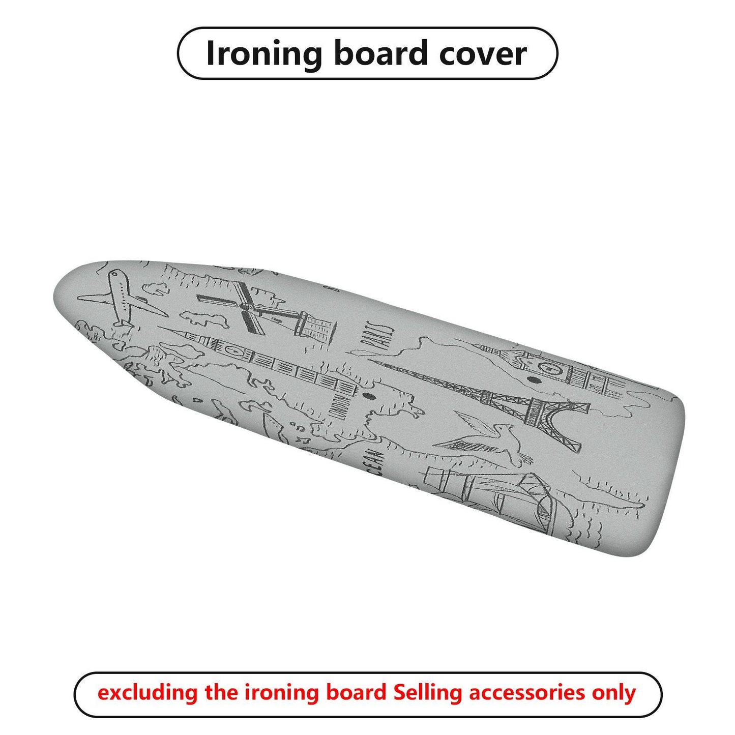 1-Piece World Architectural Travel Iconic  Ironing Board Cover, Universal Size, Without Board