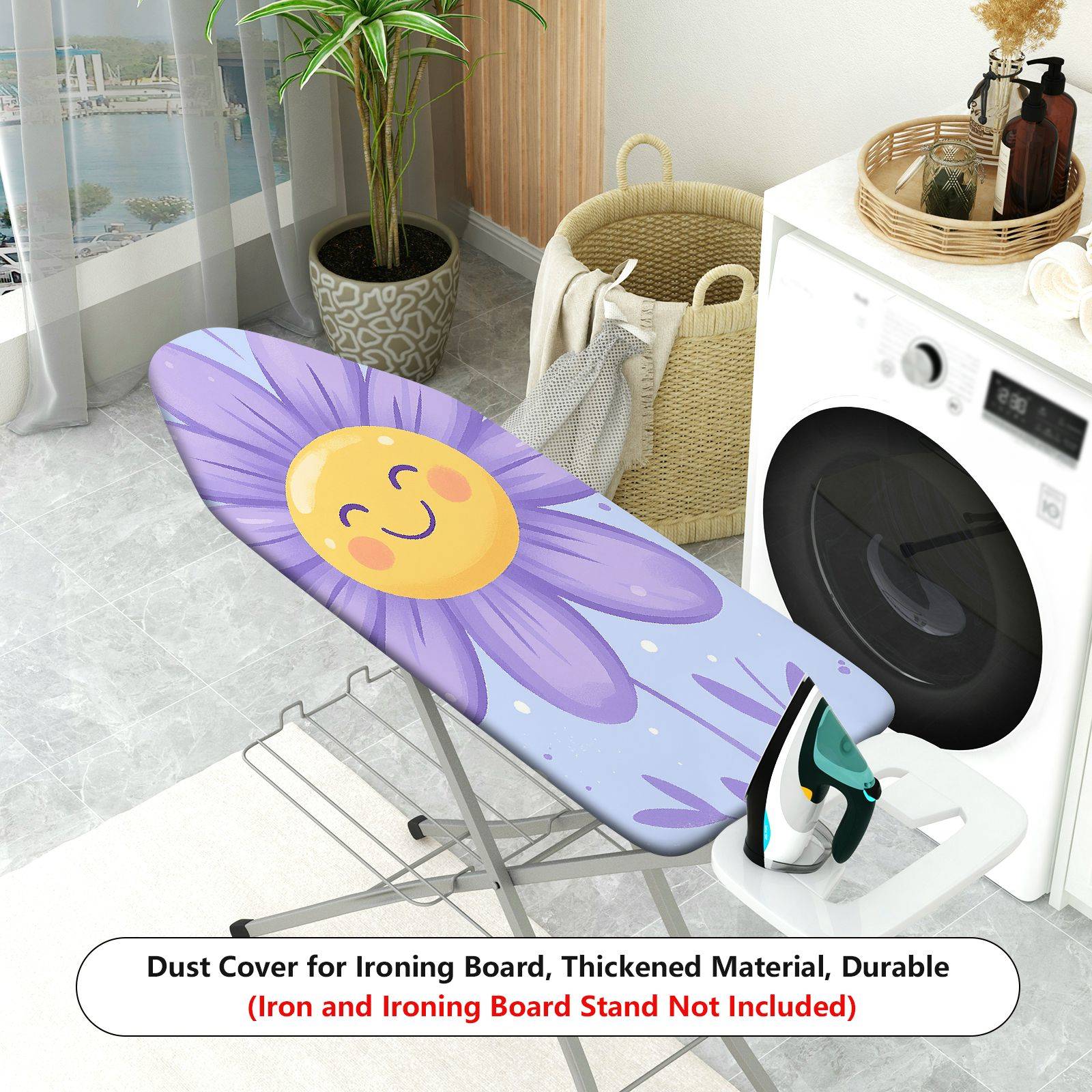 1-Piece Floral Smiley Sunflower Fun  Ironing Board Cover, Universal Size, Without Board