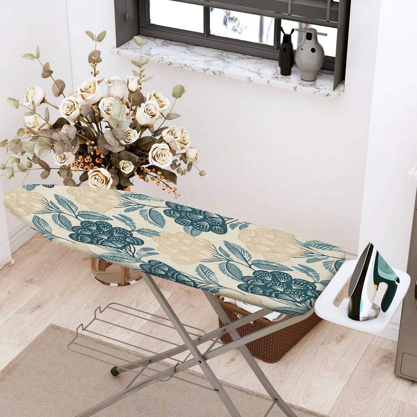 1-Piece Floral Leaf Beige Blue  Ironing Board Cover, Universal Size, Without Board